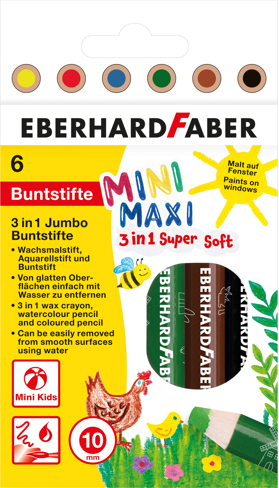 photo EBERHARD FABER Crayons couleur MiniMaxi 3in1 518905 6 couleurs