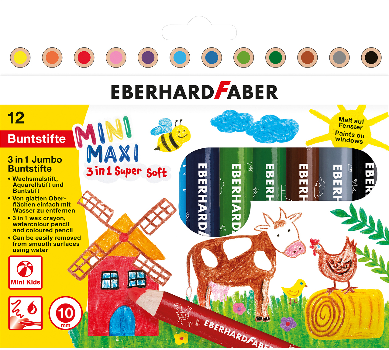 photo EBERHARD FABER Crayons couleur MiniMaxi 3in1 518912 12 couleurs
