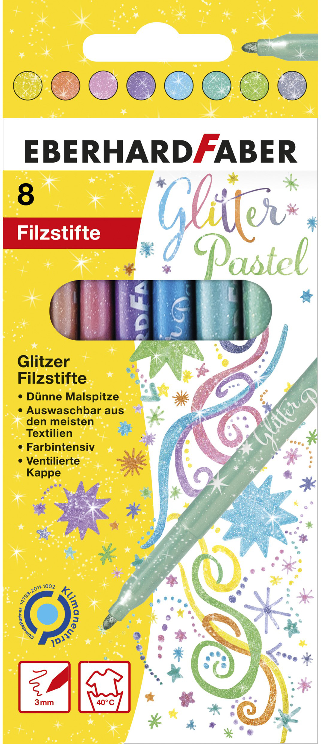 photo EBERHARD FABER Feutres Glitter pastel 551009 Etui carton de 8 pièces