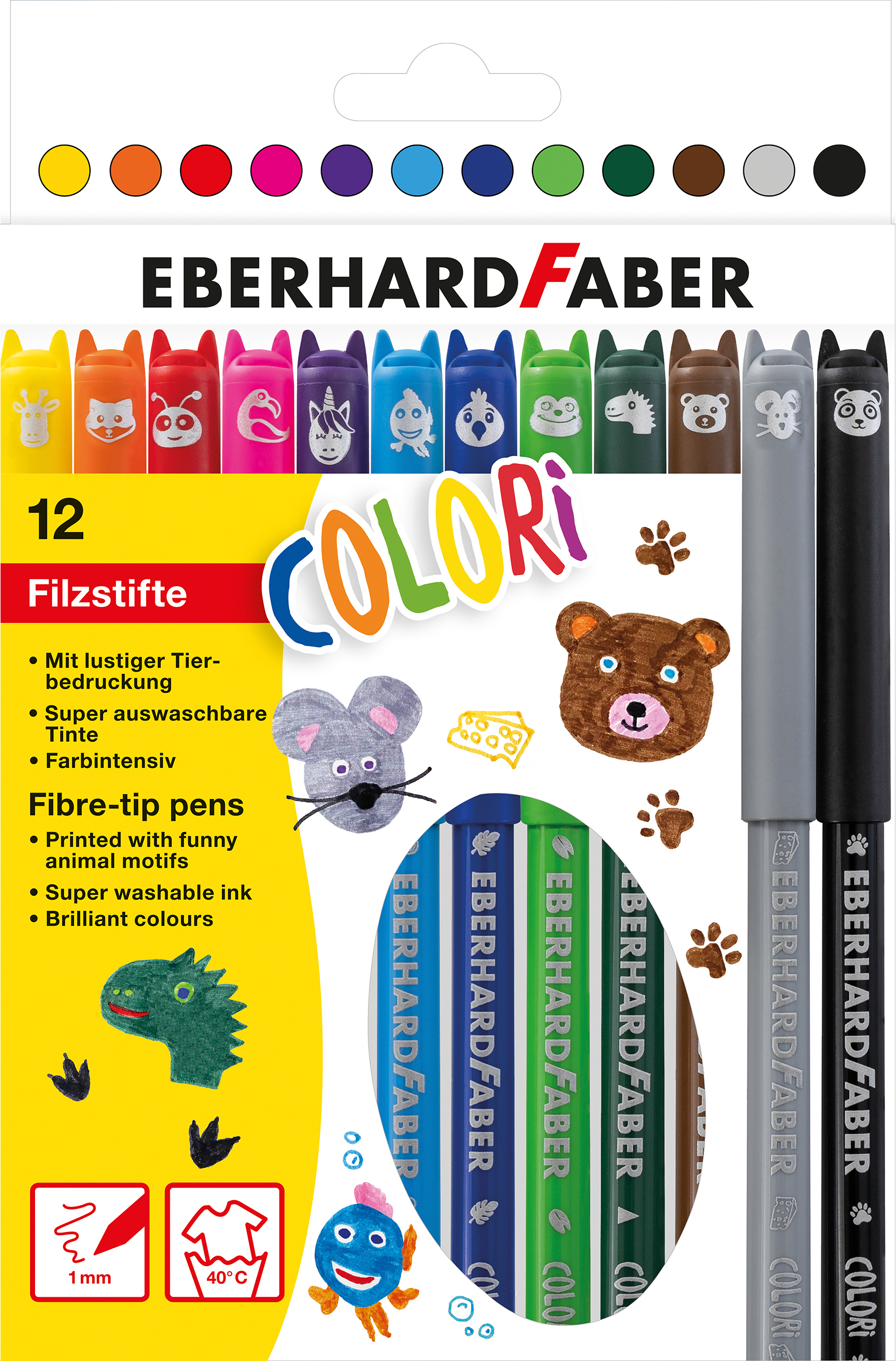 photo EBERHARD FABER Feutres Colori 1mm 551112 Animal 12 pièces