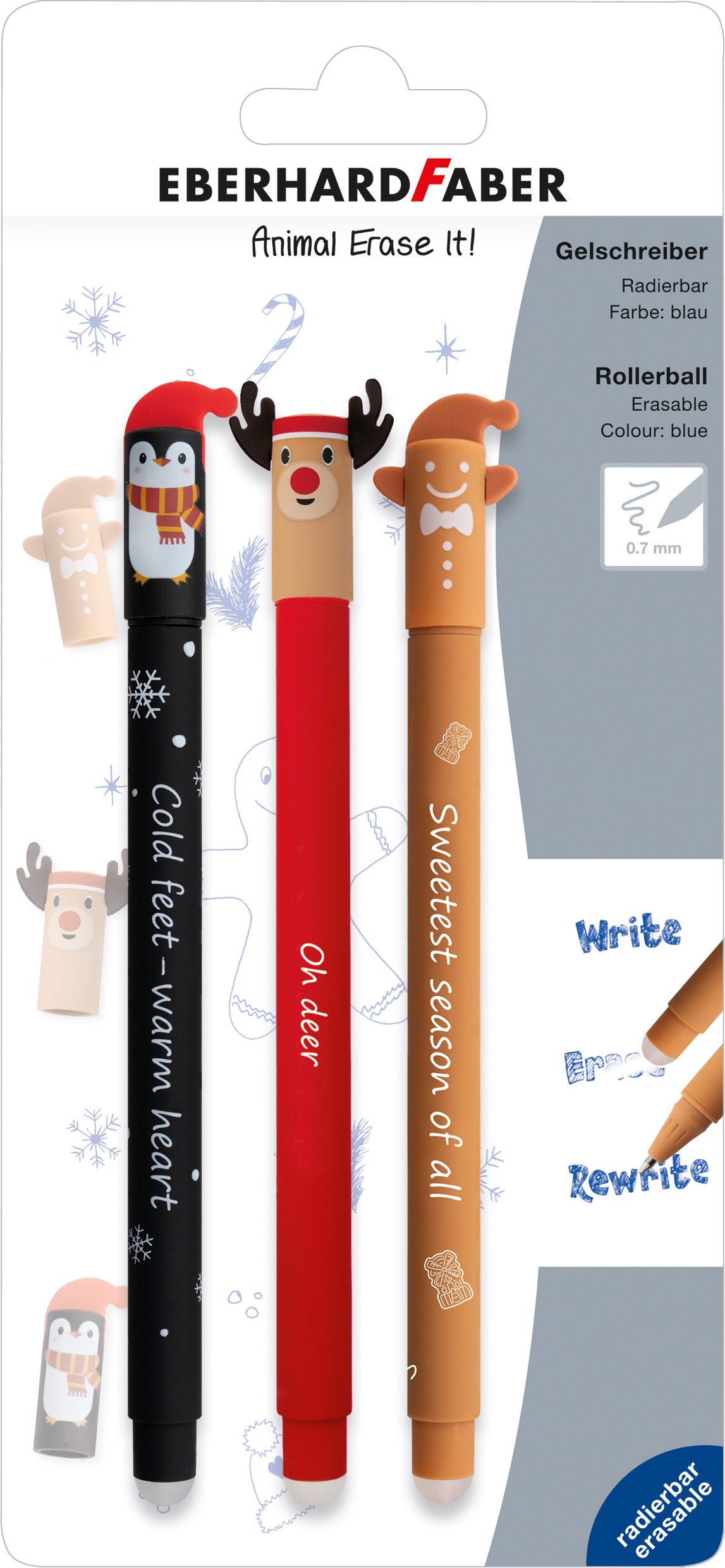 photo EBERHARD FABER Stylo Gel Erase It 0.7mm 582120 Winter Edition 3 pièces