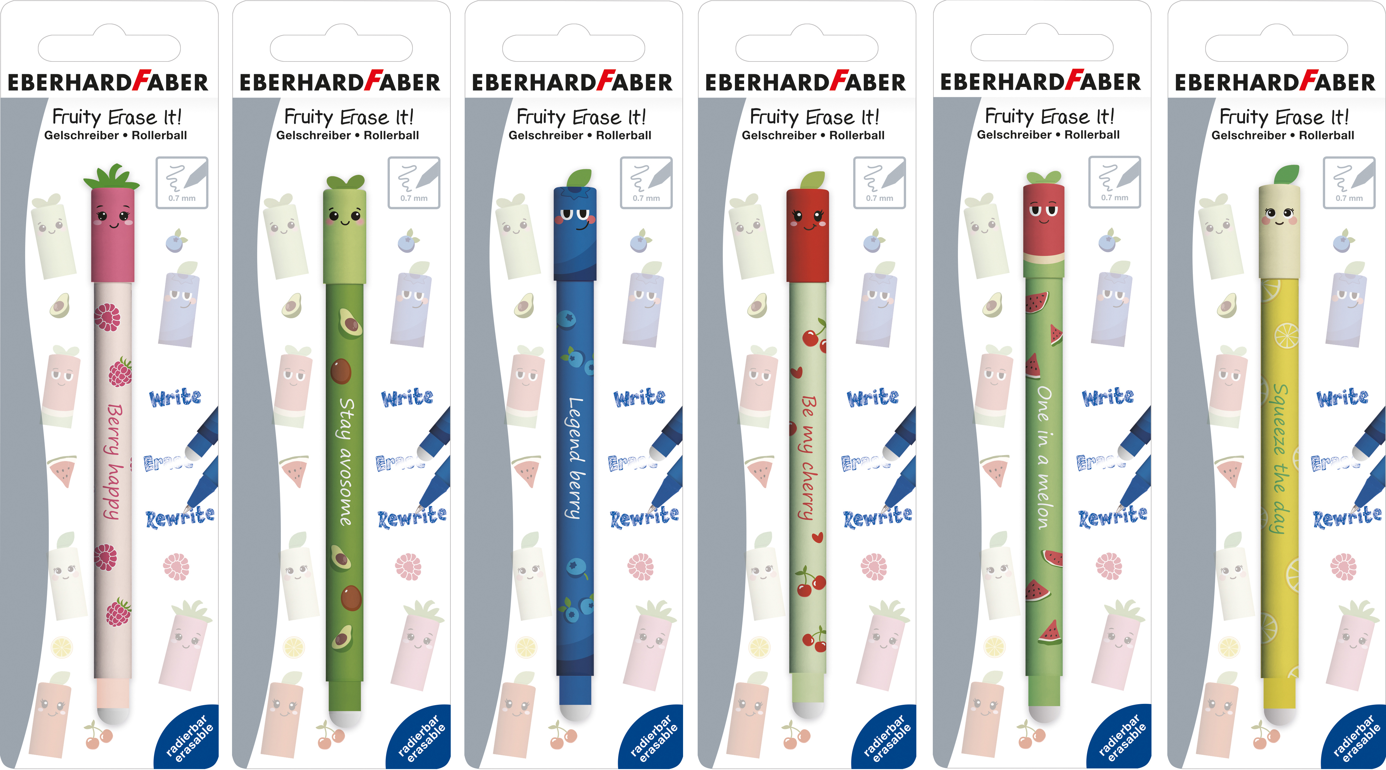 EBERHARD FABER Gelschreiber Erase It 0.7mm 582158 Fruity Blister, ass.