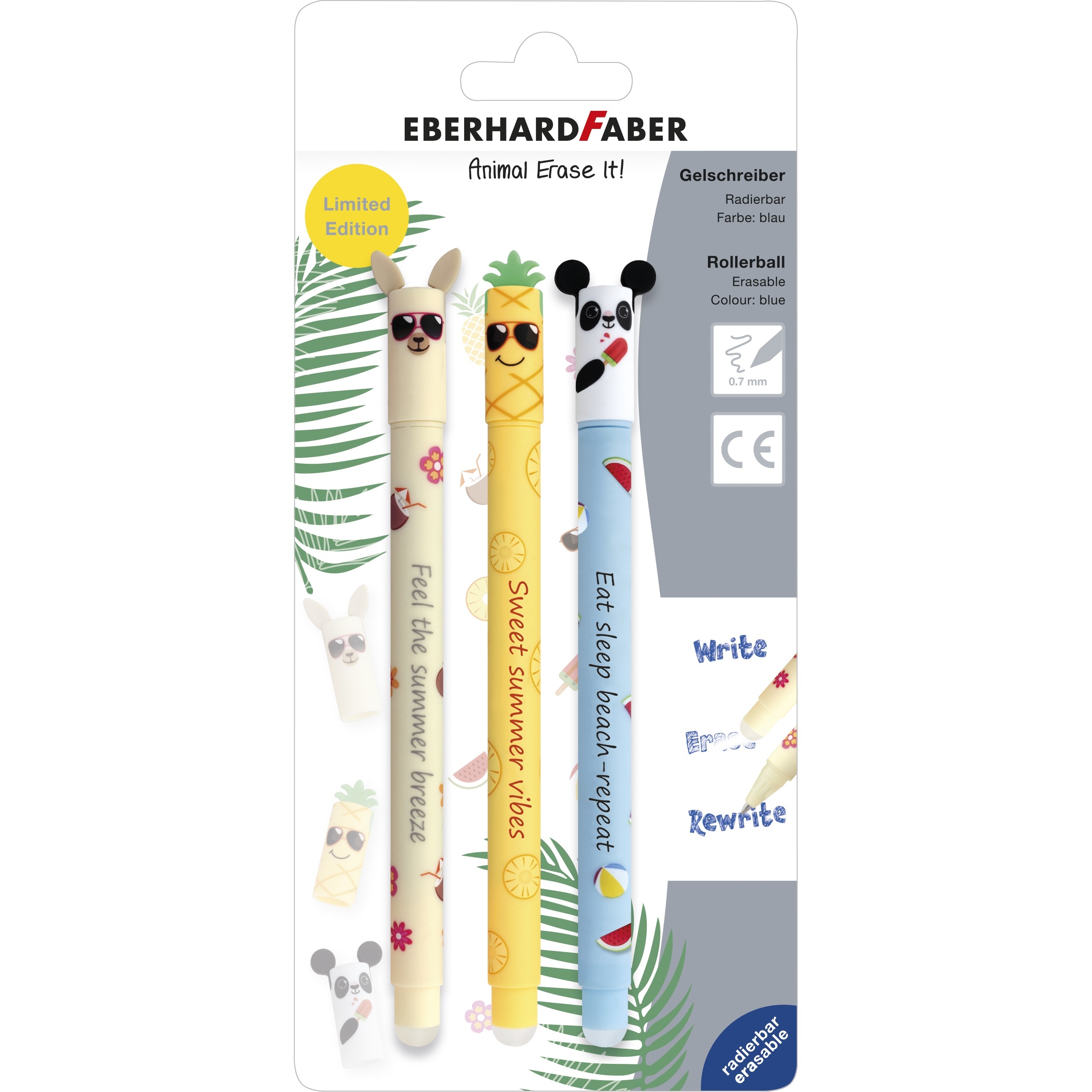 photo EBERHARD FABER Stylo Gel Erase It 0.7mm 582184 Sommer Edition 3 pièces