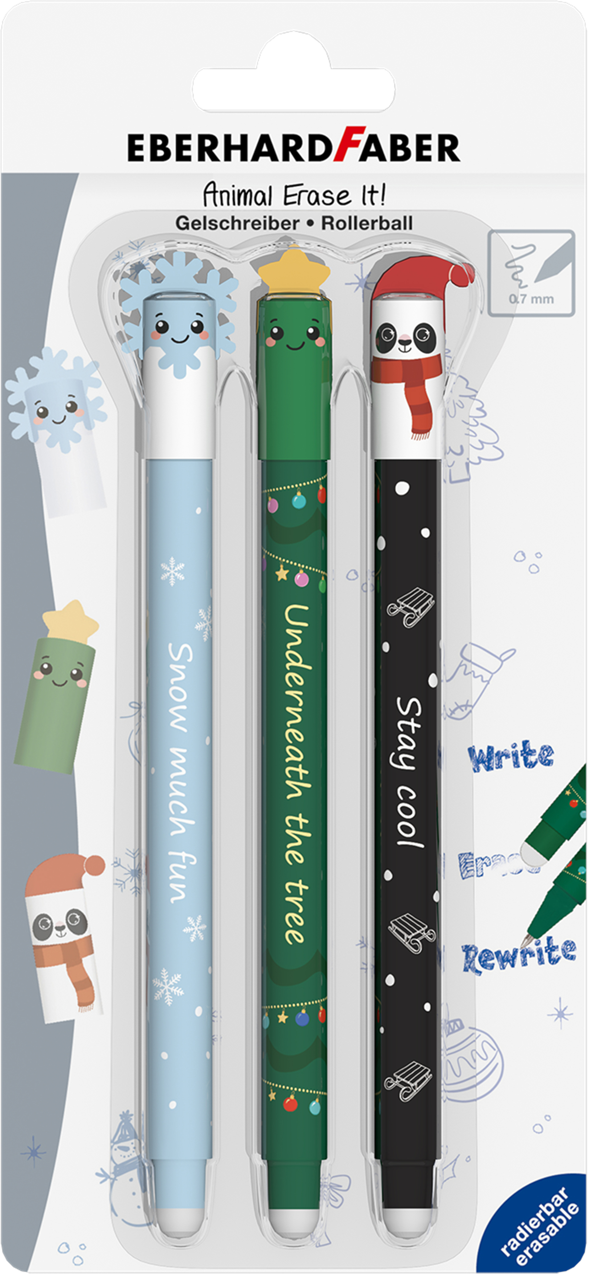 EBERHARD FABER Gelschreiber Erase It 0.7mm 583105 Winter Edition 3 Stück