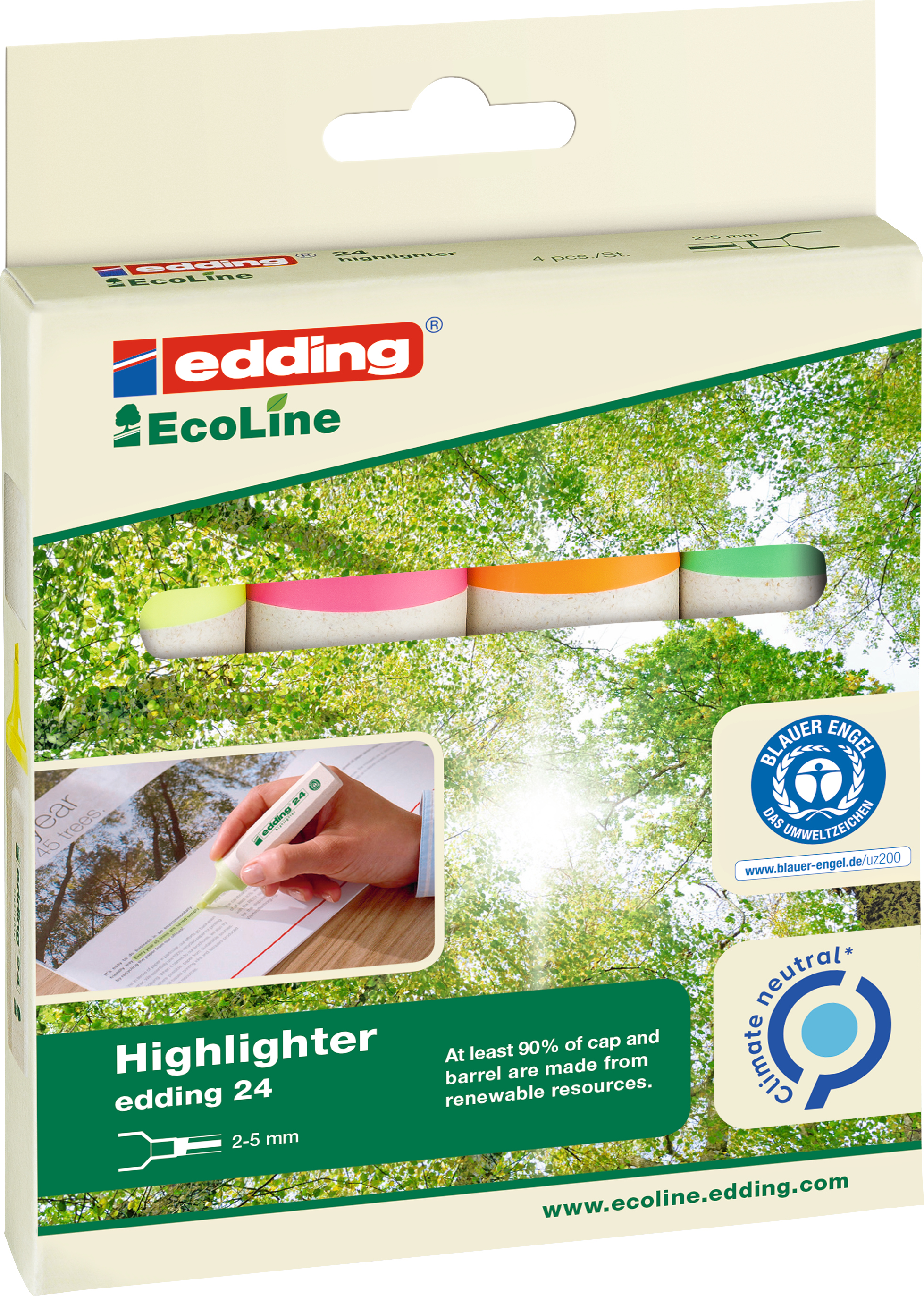 EDDING EcoLine Surligneur 24 2-5mm 24-E4 4-couleurs