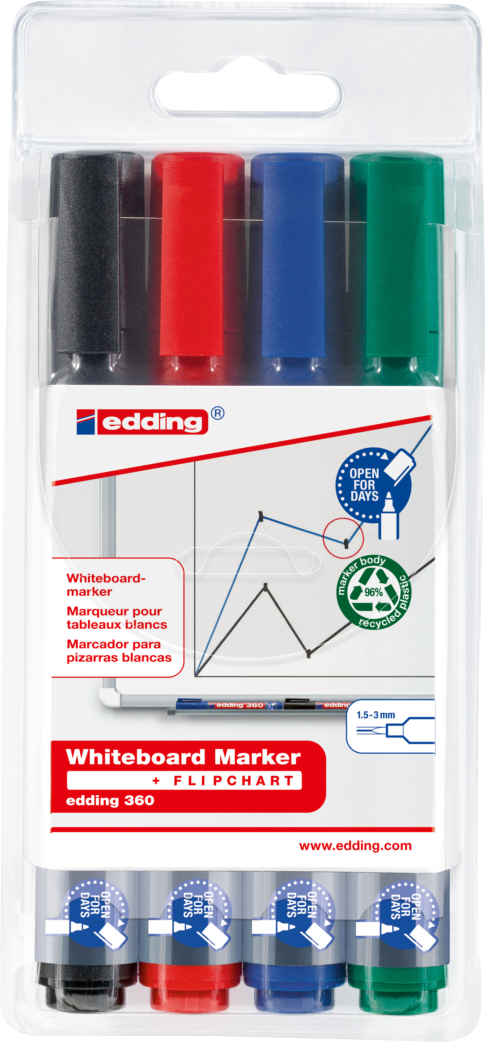 EDDING Boardmarker 360 1.5-3mm 360-E4 4 couleurs ass. 4 couleurs ass.