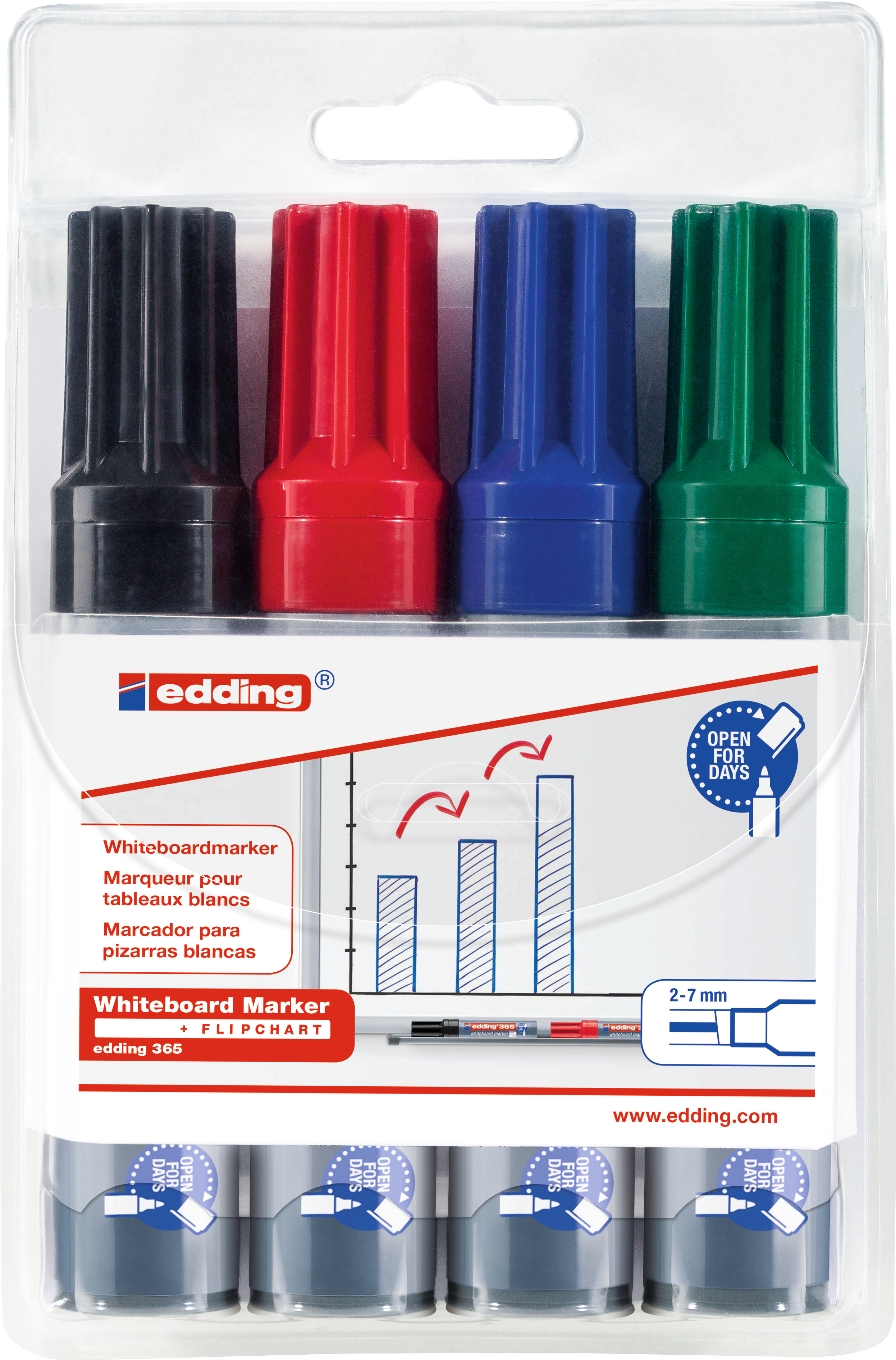 EDDING Whiteboard Marker 365 2-7mm 365-E4 noir,rouge,bleu,vert 4 pcs.