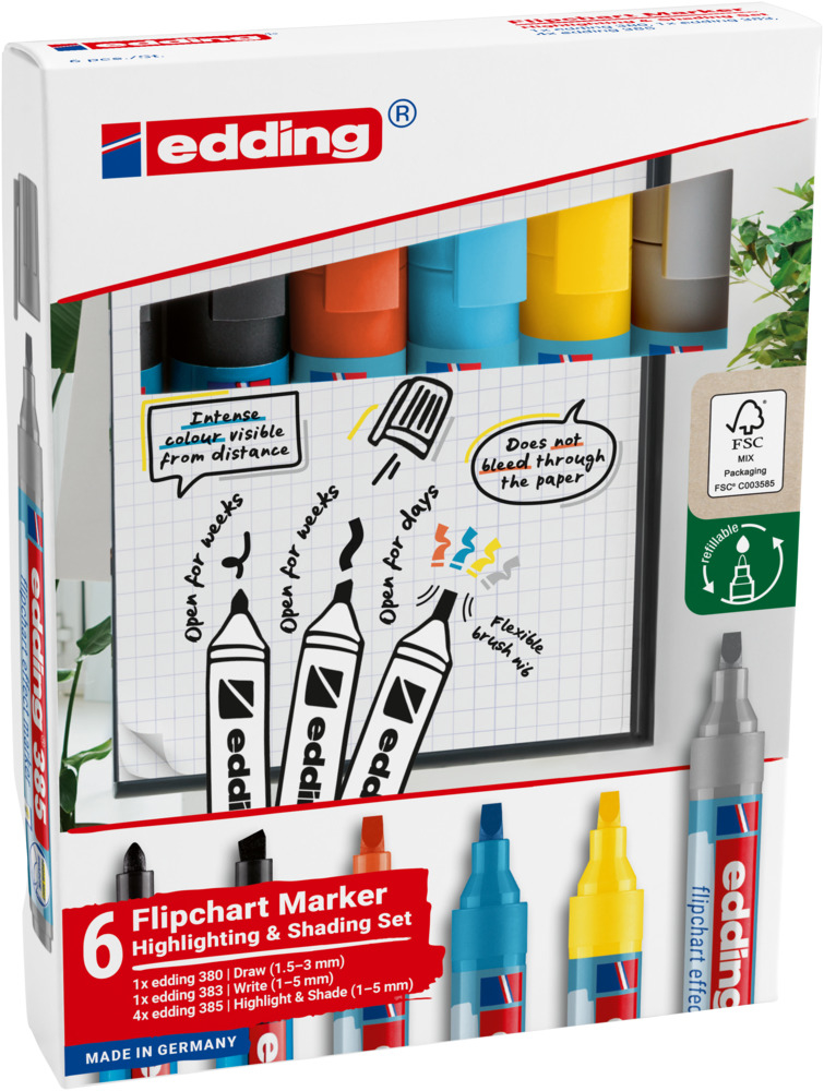 photo EDDING Flipchart Marker 385 1-5mm 4-385-380-38 Marqueurs à effet 6 piéces