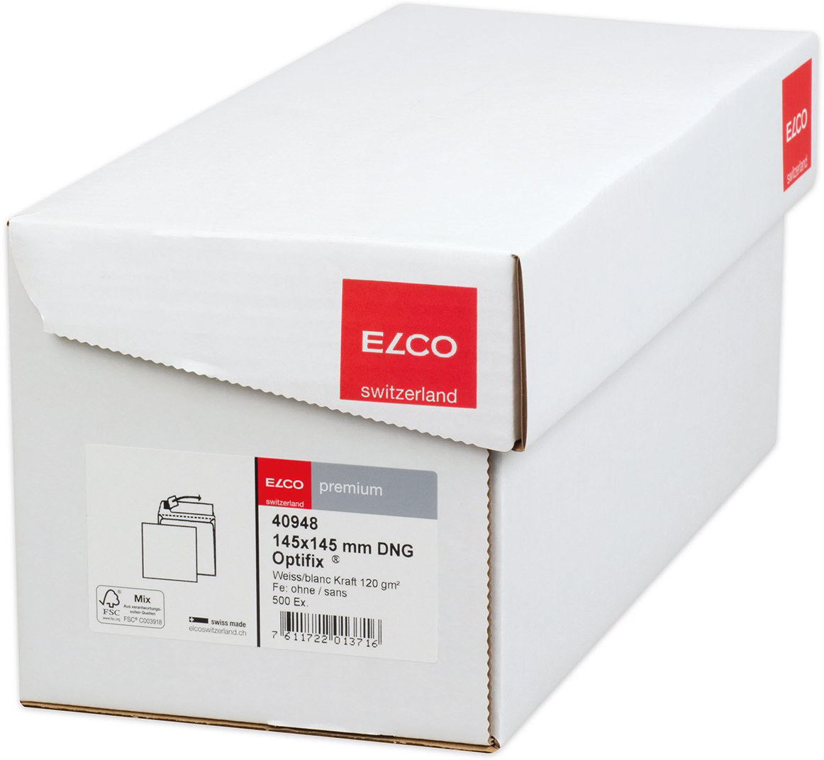 ELCO Enveloppe Premium 175x175/38mm 40978 120g, blanc, colle 500 pcs.