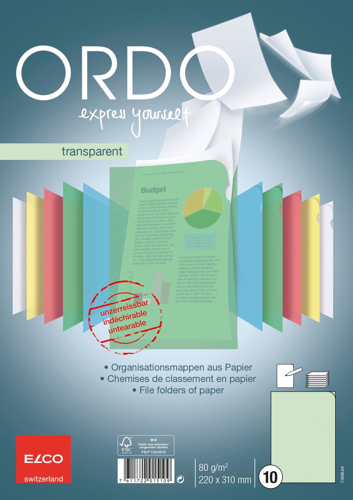 ELCO Dossier Ordo A4 73696.64 transparent, vert 10 pièces transparent, vert 10 pièces