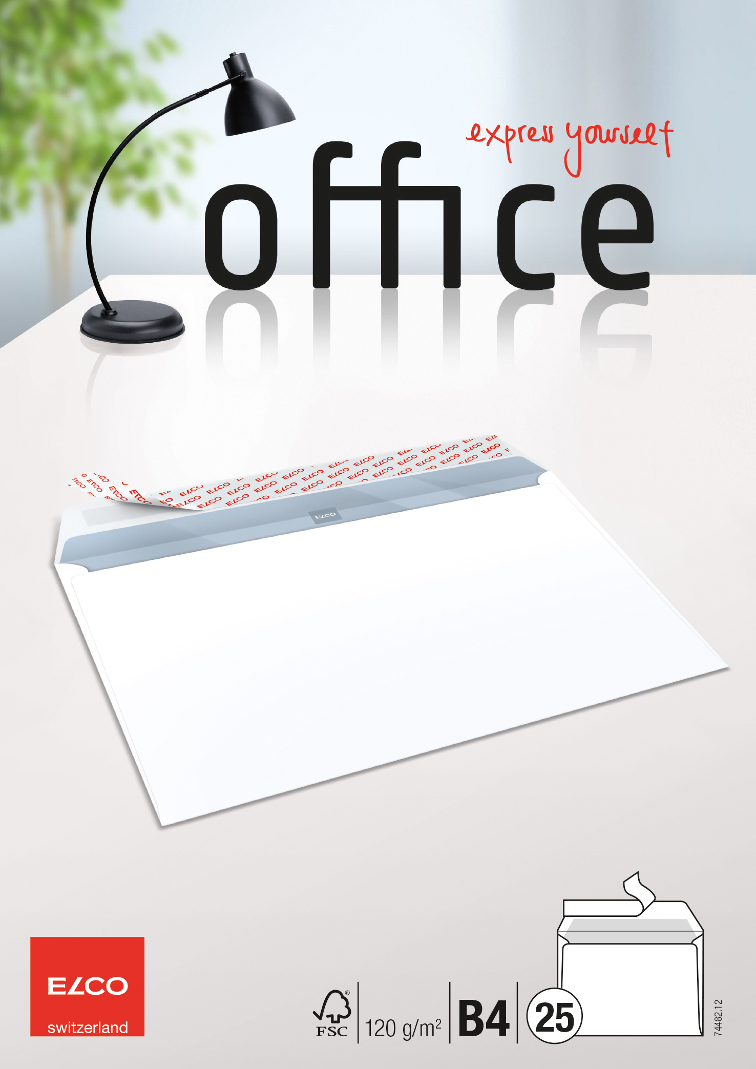 ELCO Enveloppe Office s/fenêtre B4 74482.12 120g, blanc 25 pcs.