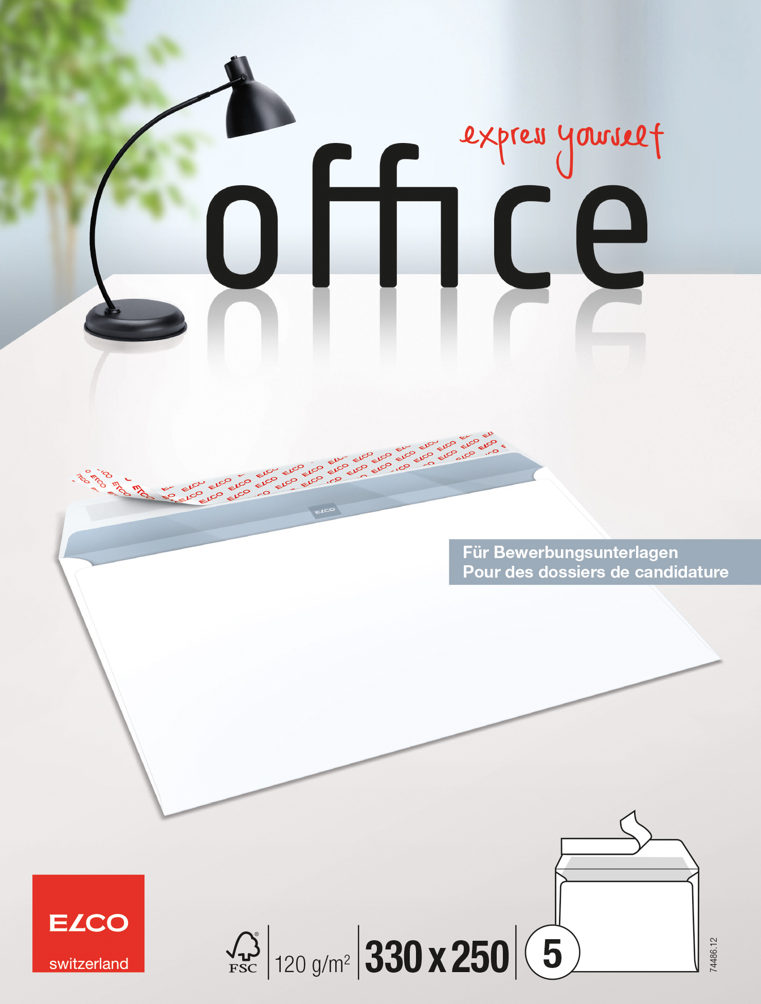 ELCO Enveloppe Office 330x250mm 74486.12 120g, blanc, colle 5 pcs. 120g, blanc, colle 5 pcs.