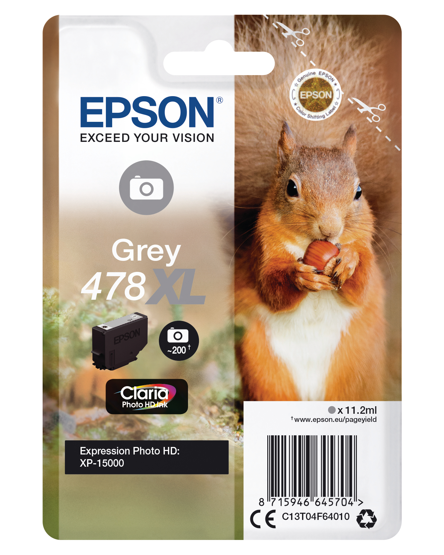 photo EPSON Cart. d'encre 478XL gris T04F640 XP-15000 200 Photos