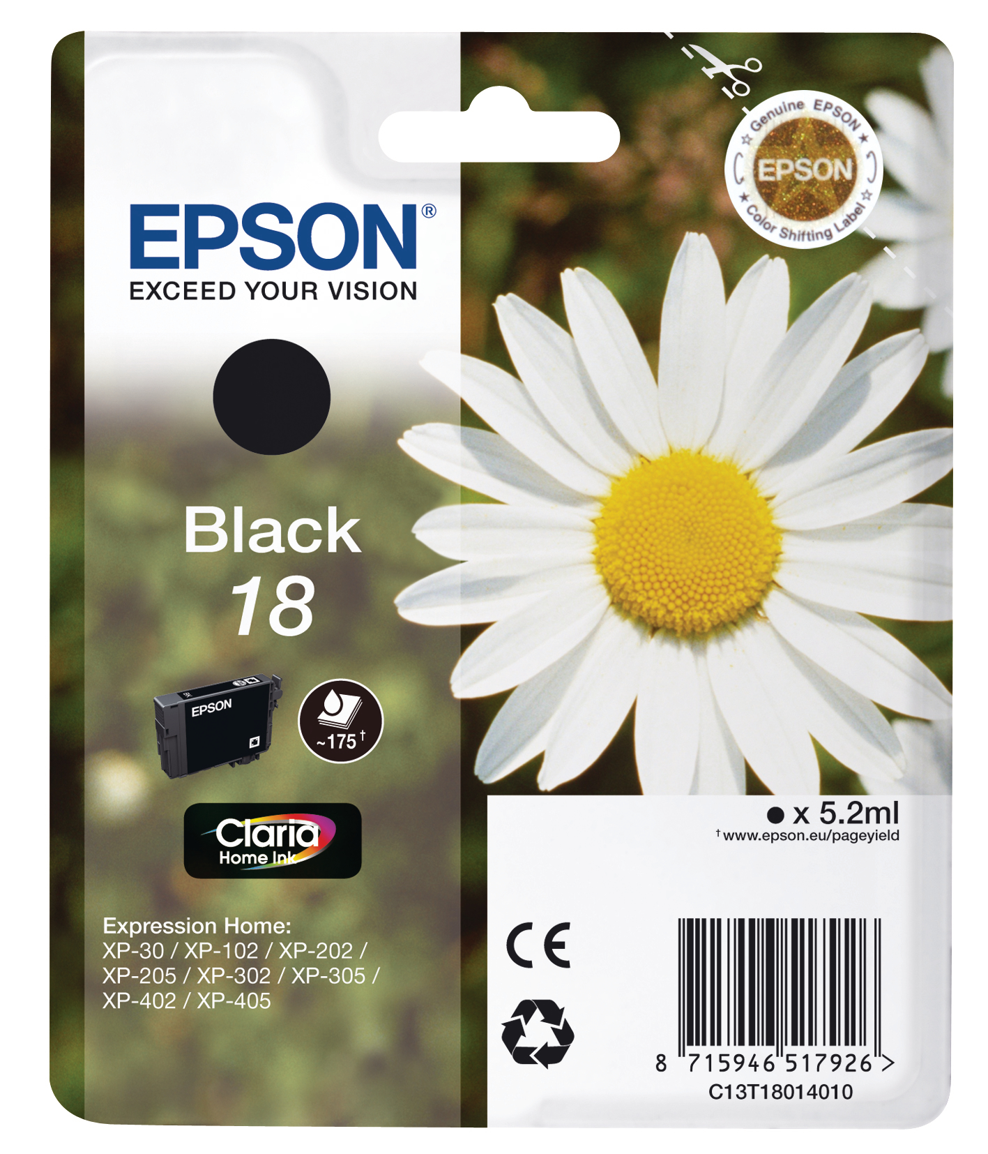 photo EPSON Cartouche d'encre noir T180140 XP 30/405 175 pages