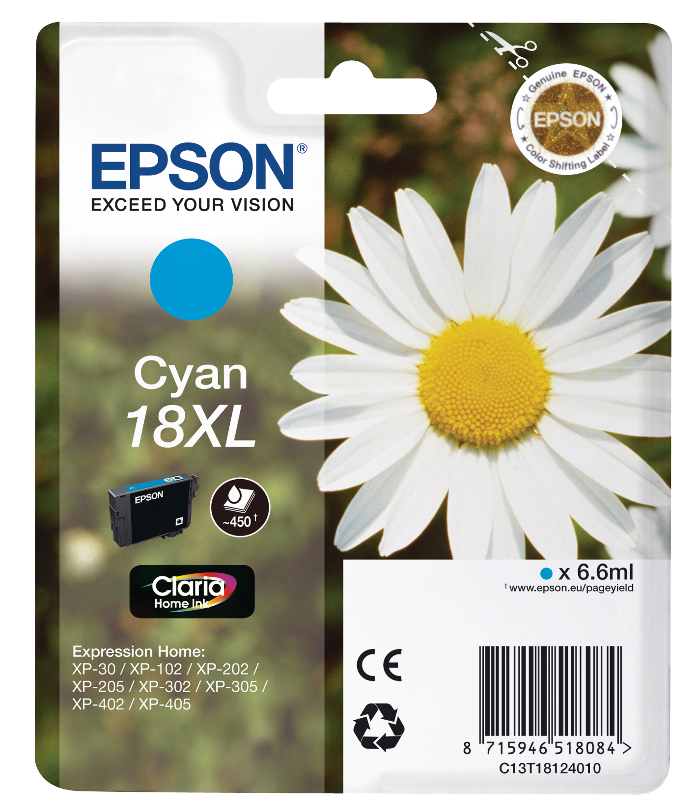 photo EPSON Cartouche d'encre 18XL cyan T181240 XP 30/405 450 pages