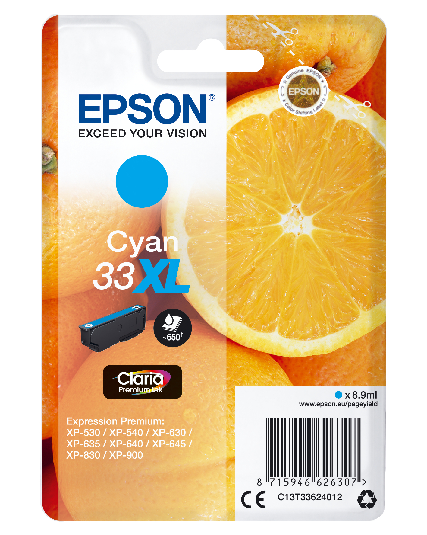 photo EPSON Cart. d'encre 33XL cyan T336240 XP-530/630/830 650 pages