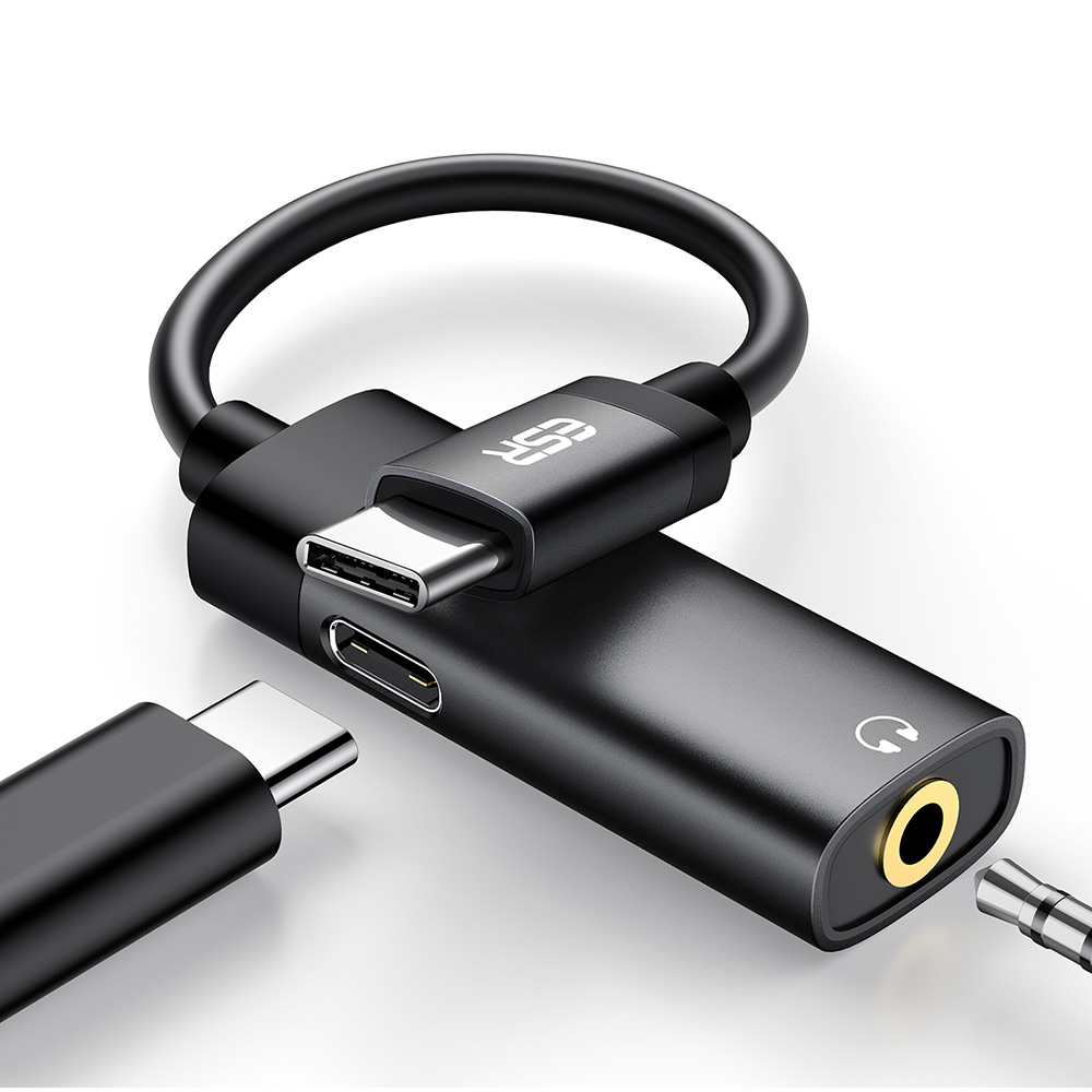 ESR Headphone Jack Adapter Black 2D501 2-in-1 USB-C to 3.5mm PD