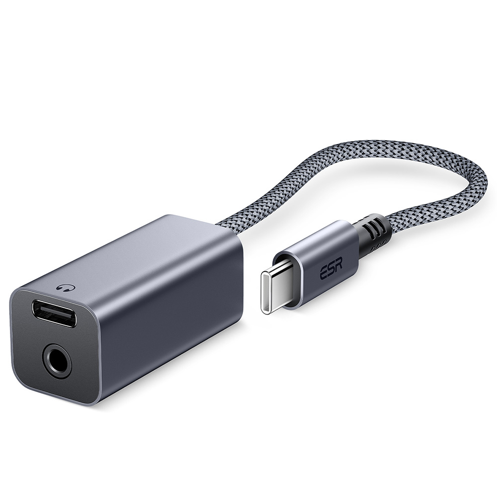 ESR Headphone Jack Adapter Grey 2D505 2-in-1 USB-C to 3.5mm PD 2-in-1 USB-C to 3.5mm PD