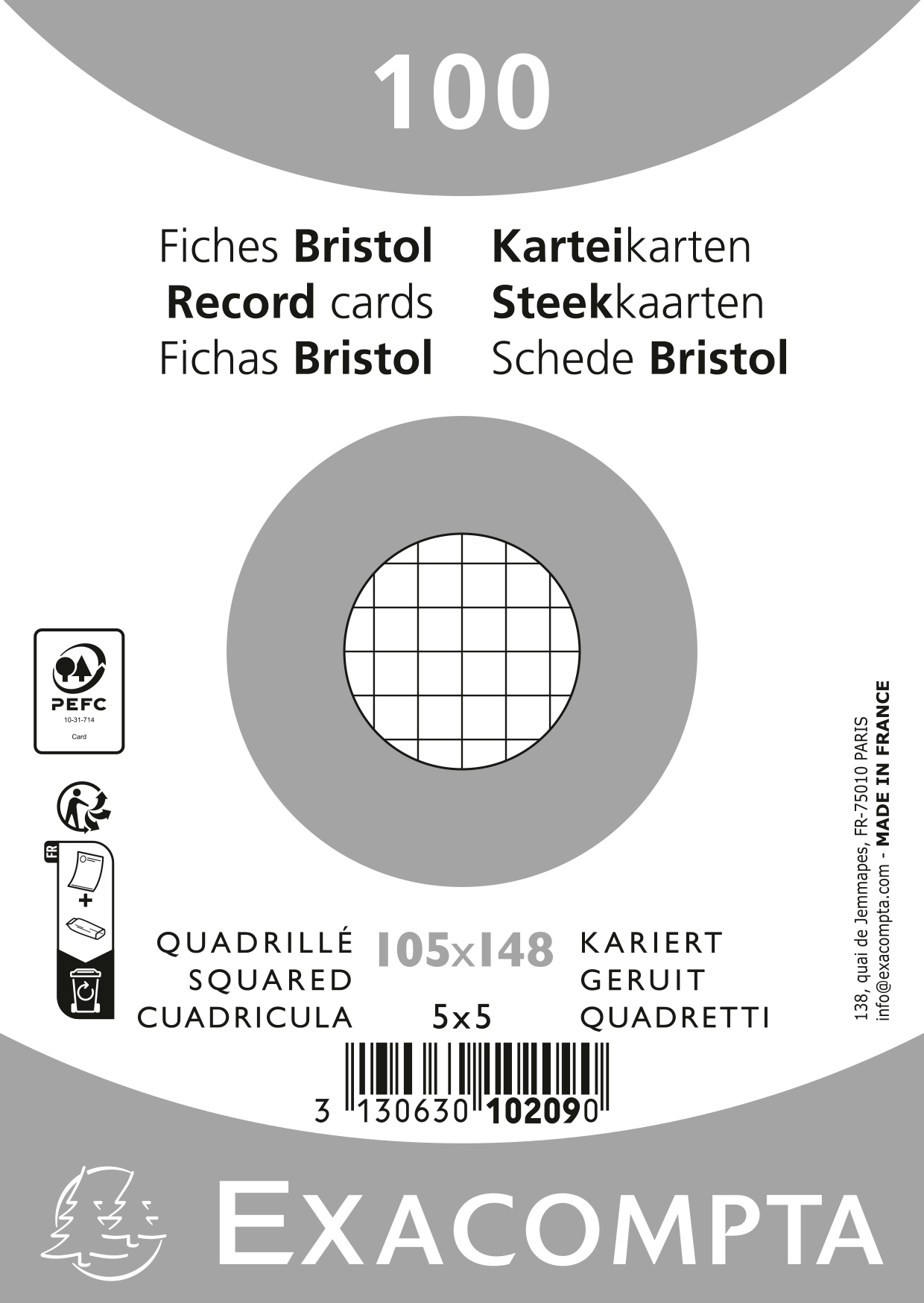 photo EXACOMPTA Fiches quadrillées A6 10209E blanc 100 pcs.
