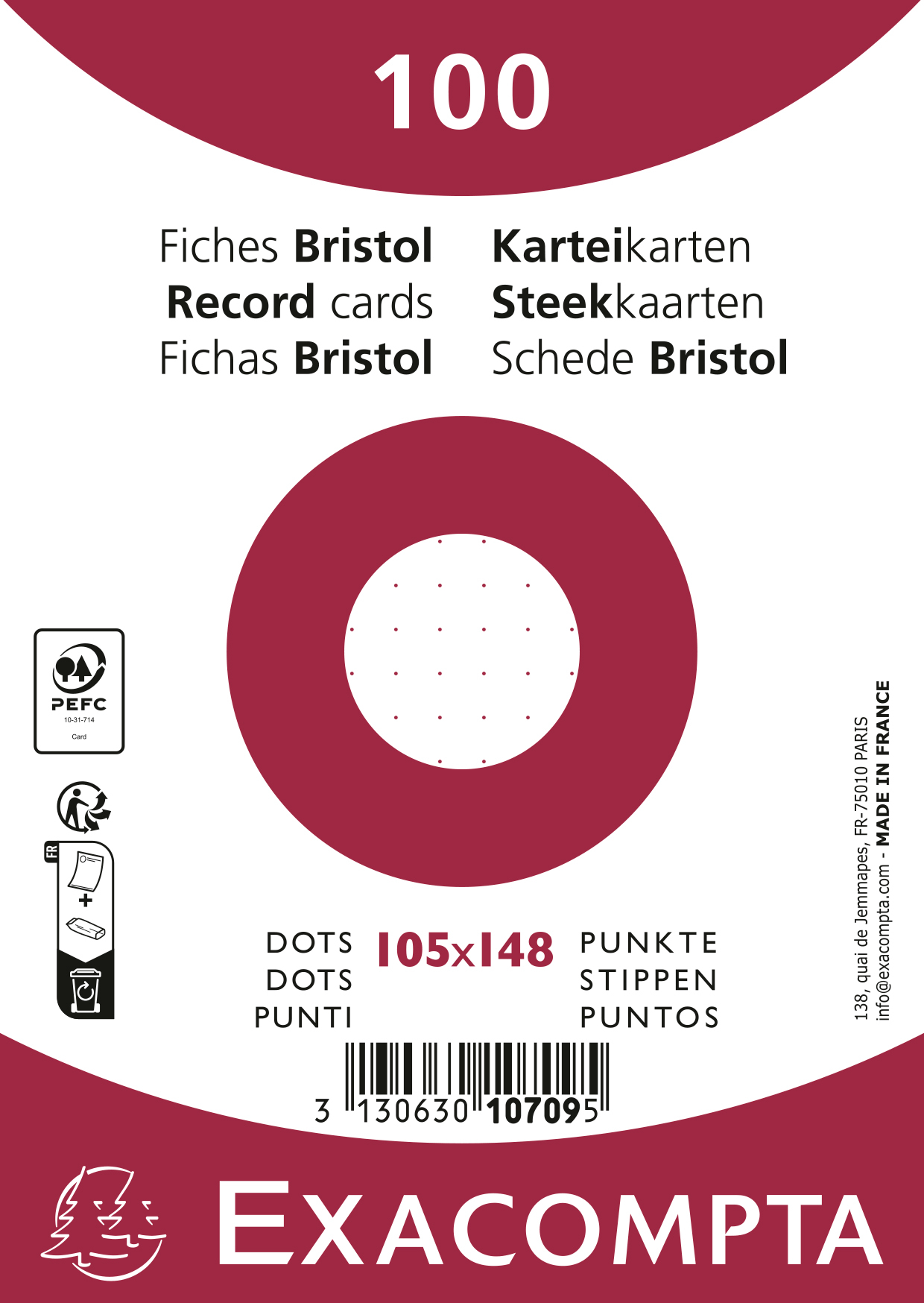 photo EXACOMPTA Fiches ponctué A6 10709E blanc 100 pcs.