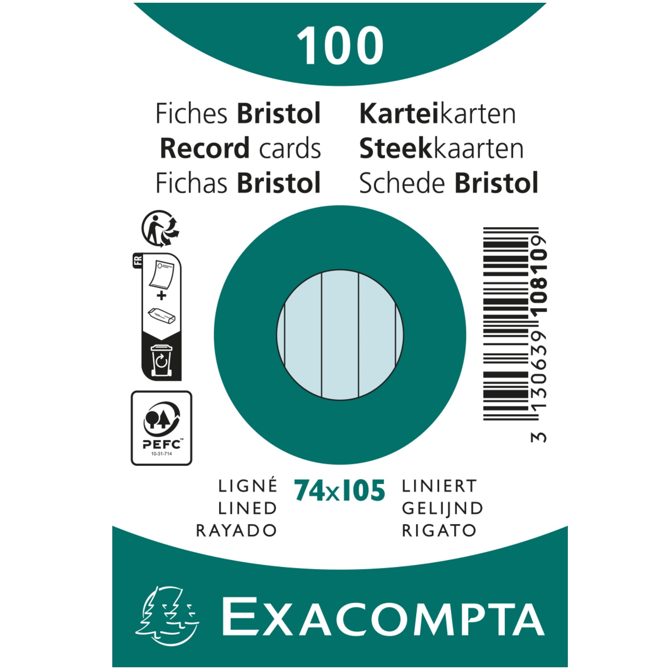 EXACOMPTA Karteikarten A7 liniert 10810SE blau 100 Stück