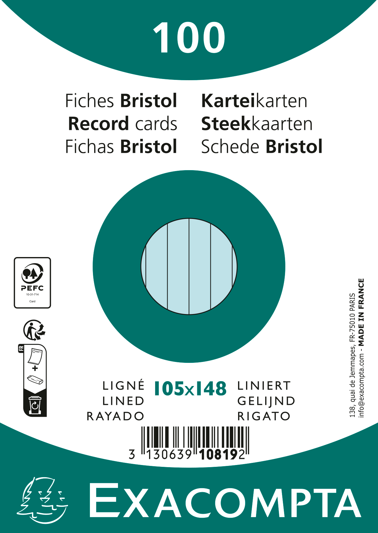 photo EXACOMPTA Fiches lignées A6 10819SE bleu 100 pcs.