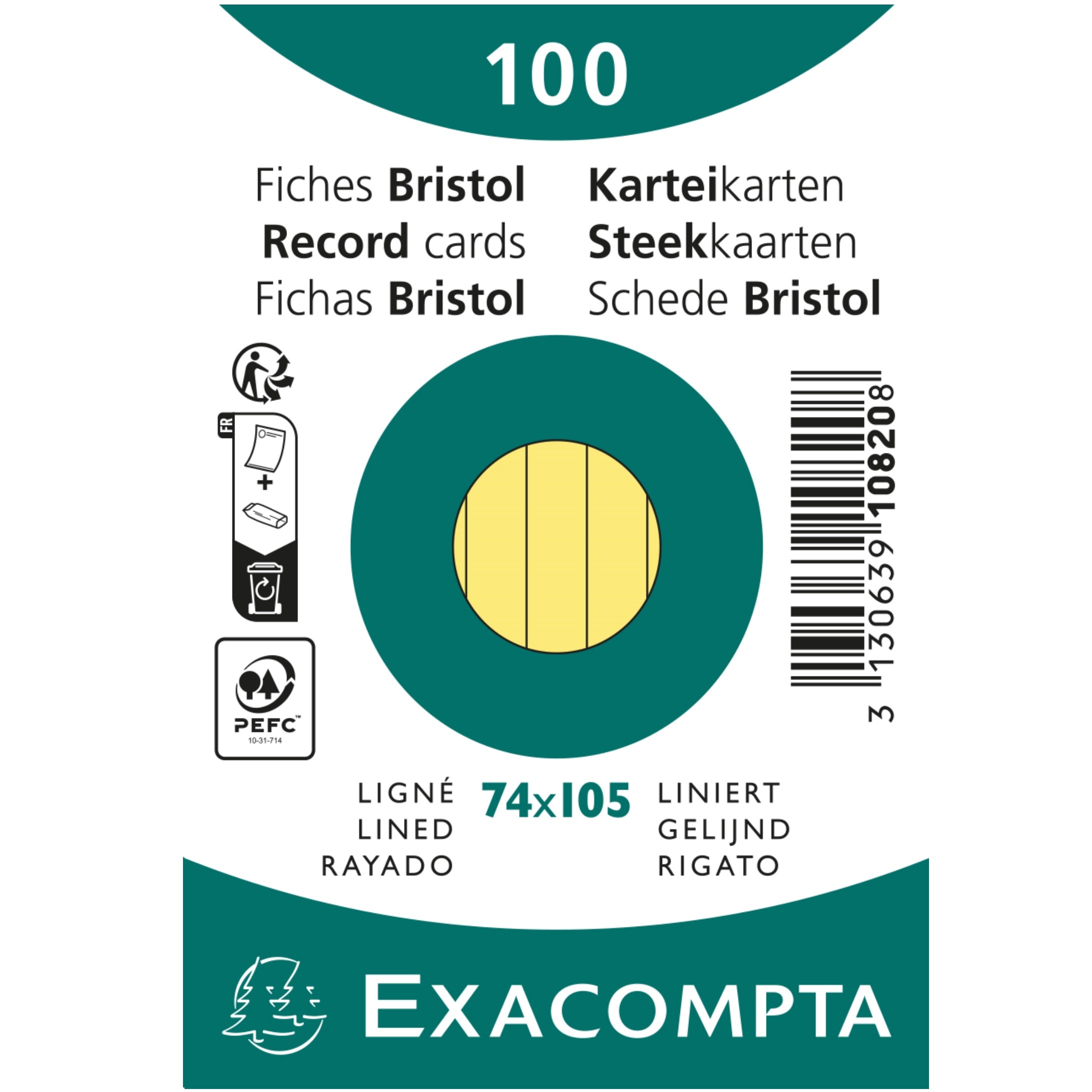 EXACOMPTA Karteikarten A7 liniert 10820SE gelb 100 Stück