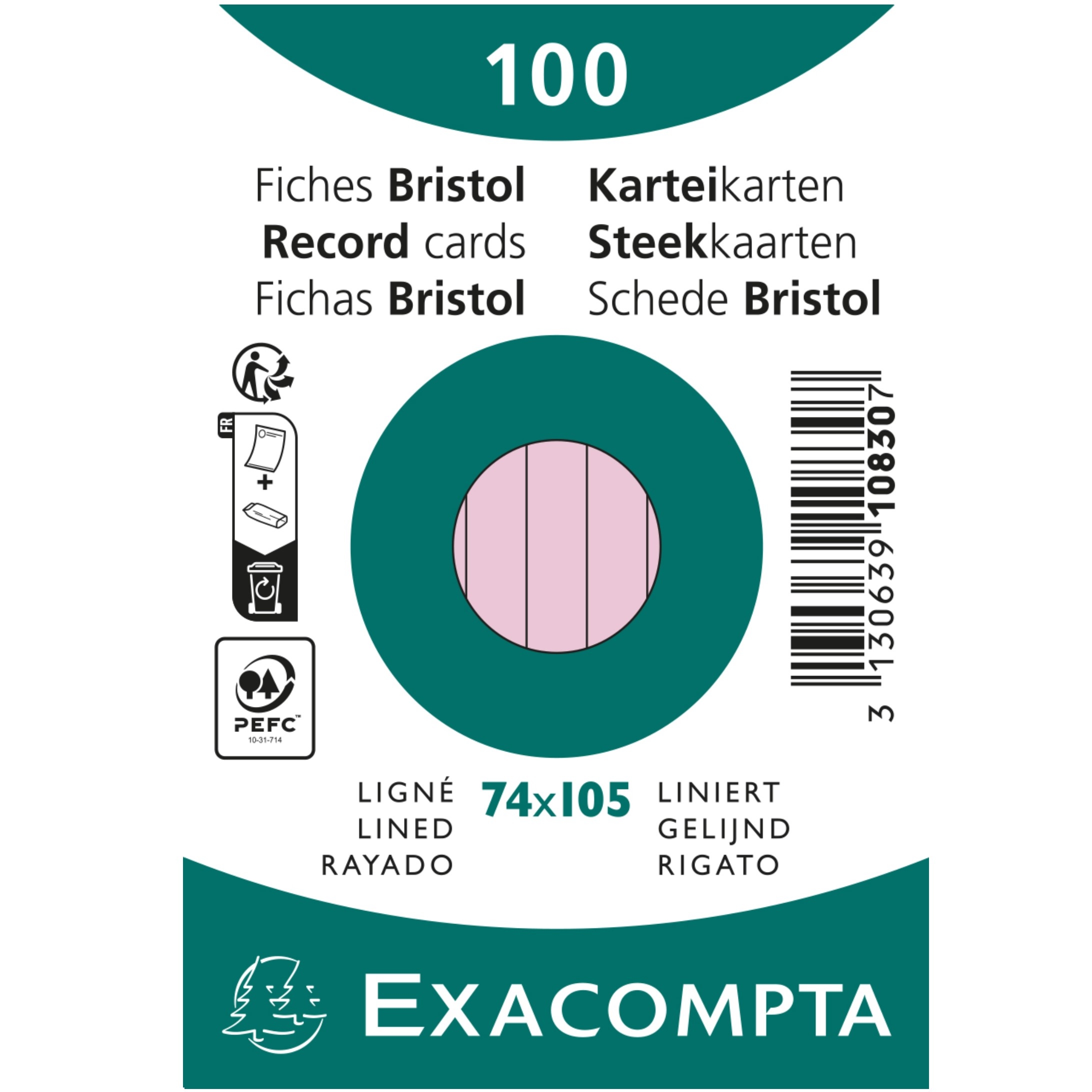 EXACOMPTA Karteikarten A7 liniert 10830SE rosa 100 Stück