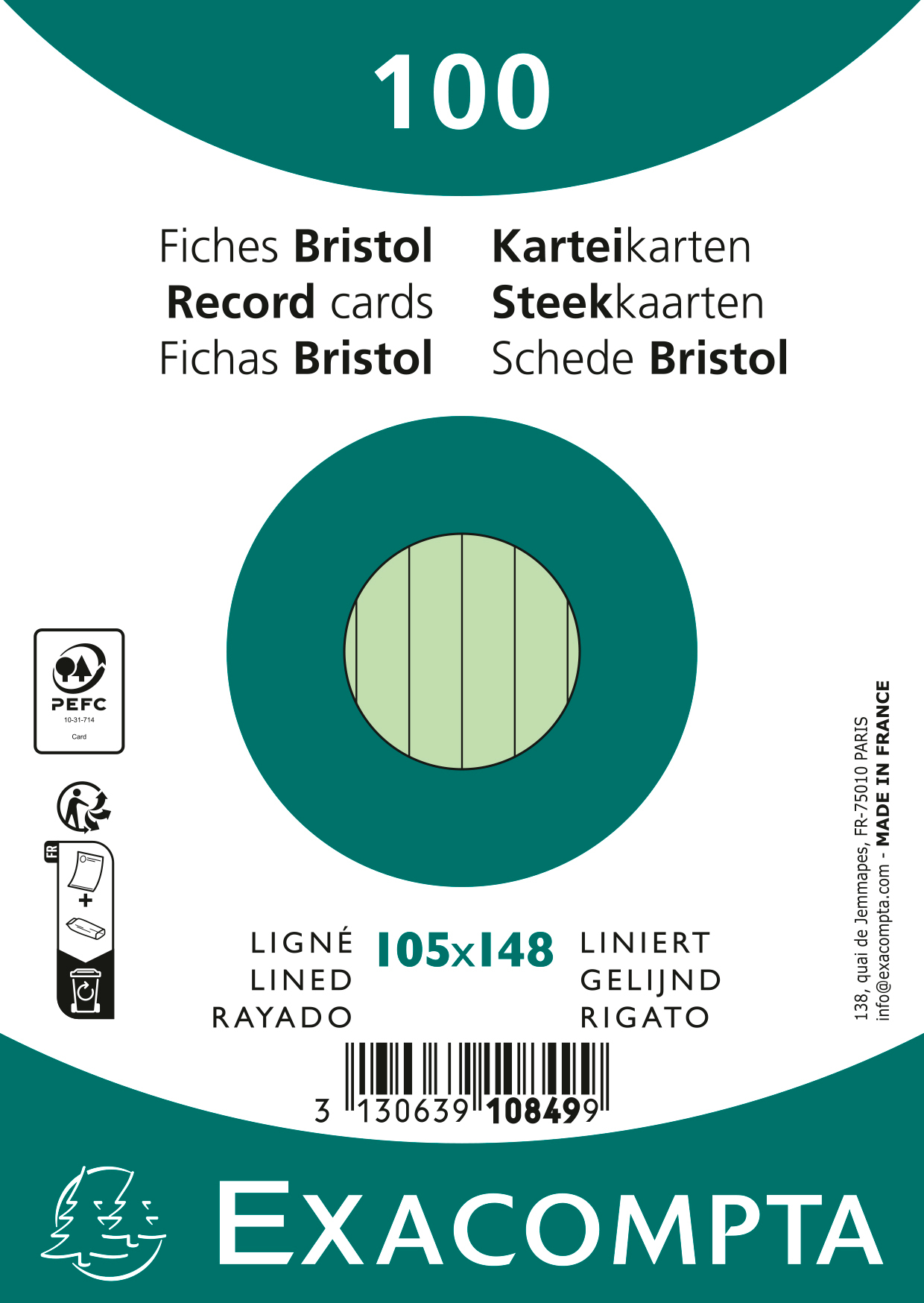 photo EXACOMPTA Fiches lignées A6 10849SE vert 100 pcs.