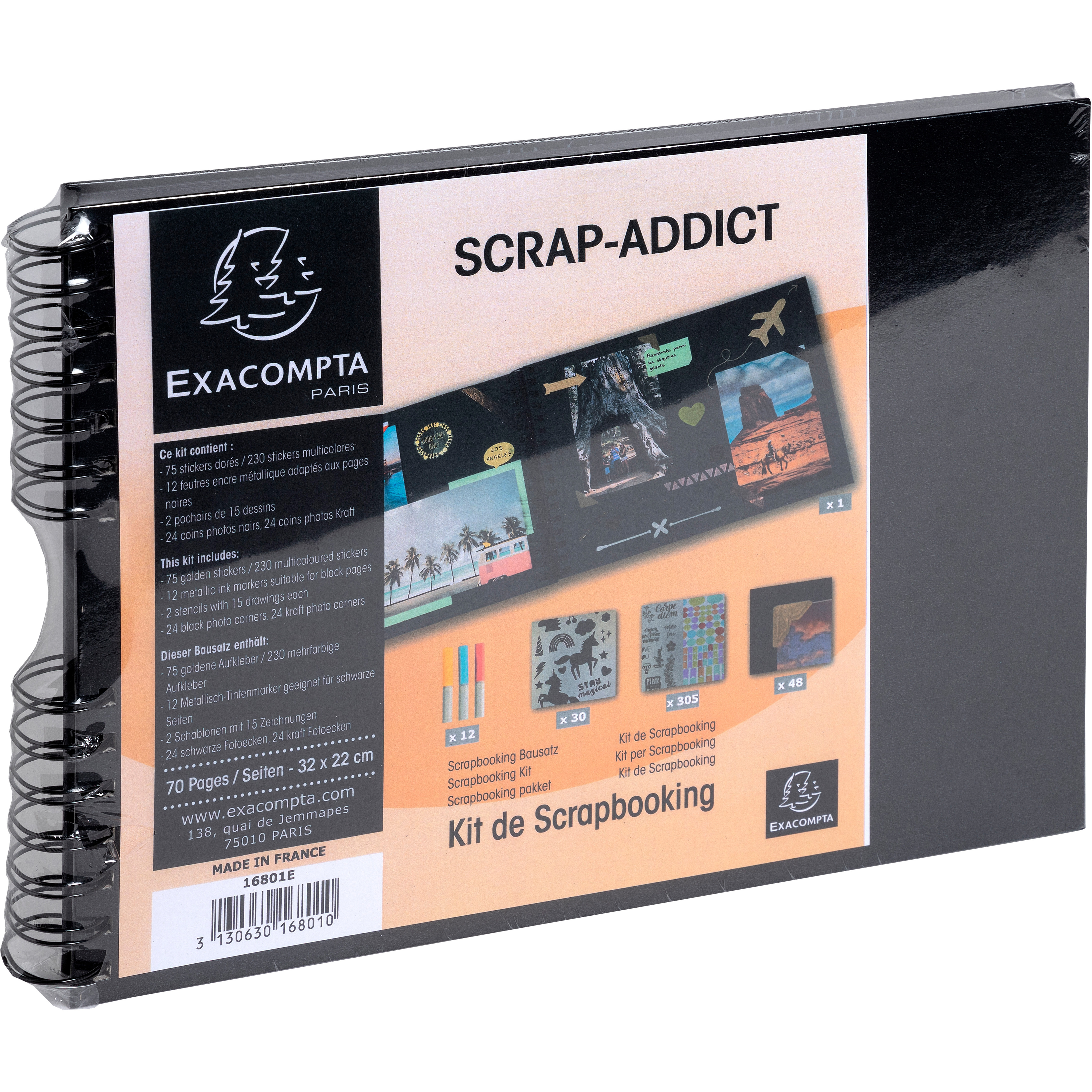 EXACOMPTA Kit Scrapbooking 32x22cm 16801E noir 70 pages