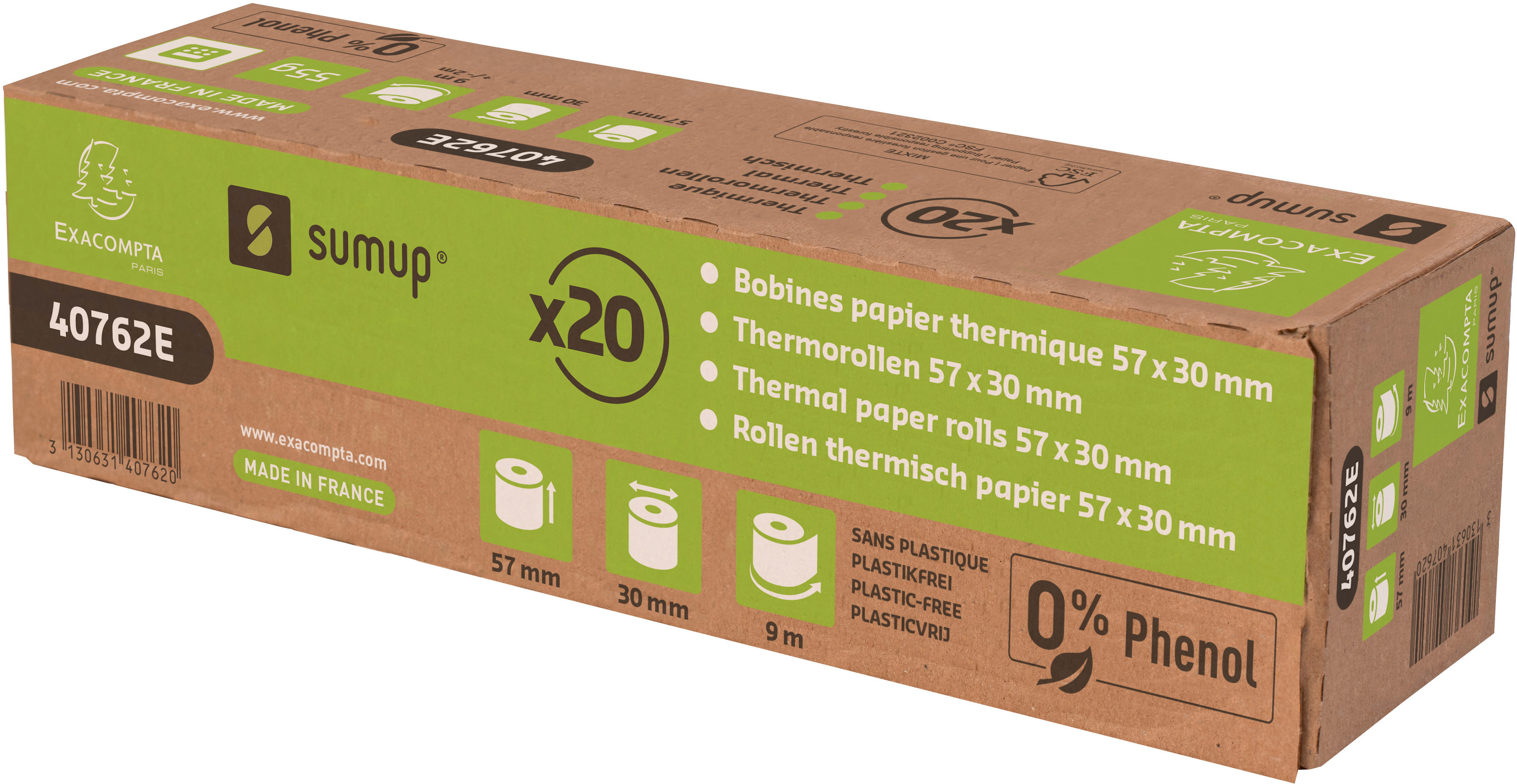 EXACOMPTA Rouleau thermo papier 20pcs. 40762E 57x30mmx9m pour SumUp