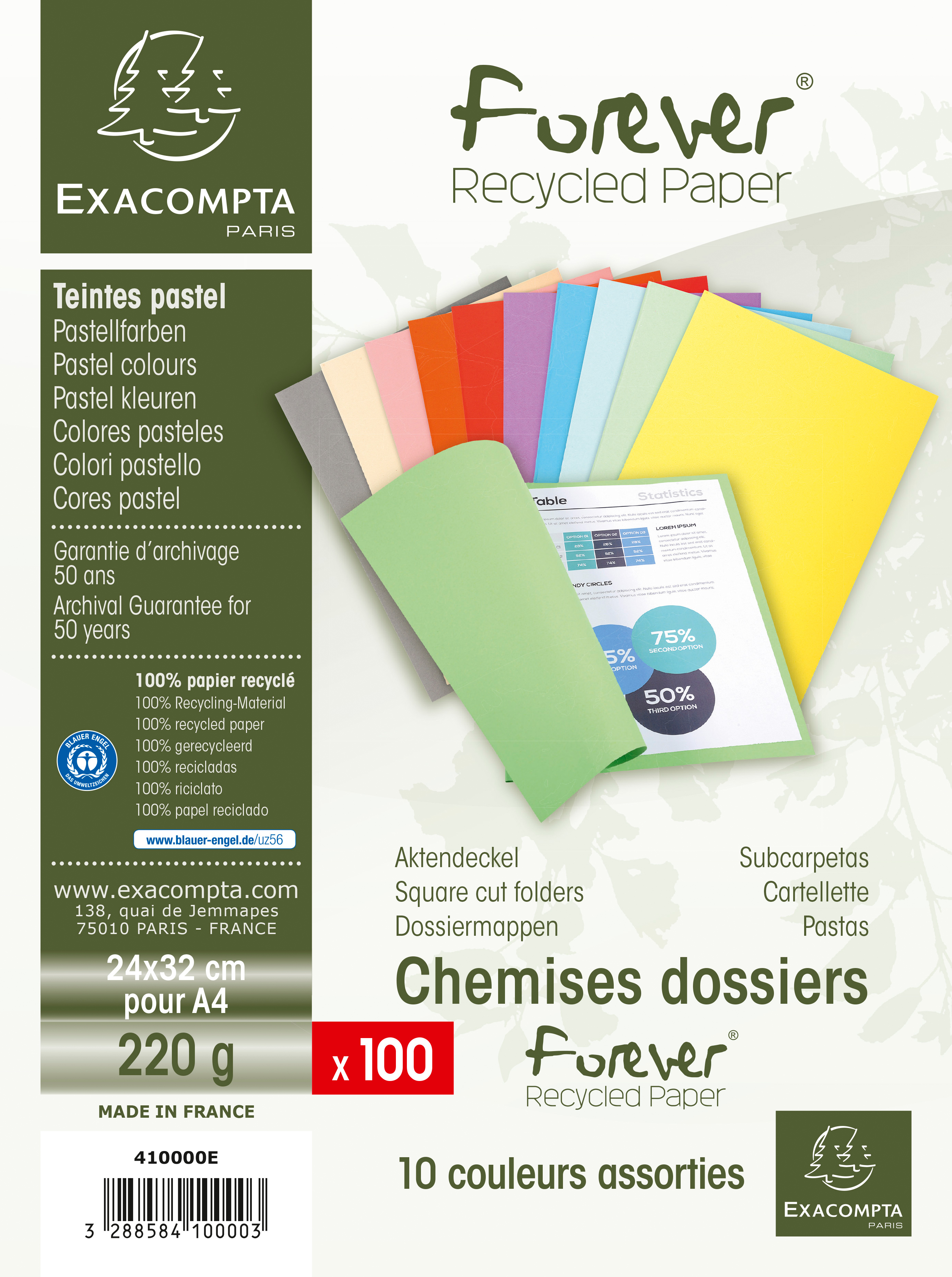 EXACOMPTA Couvercle dossier 410000E ass., 100 pcs.