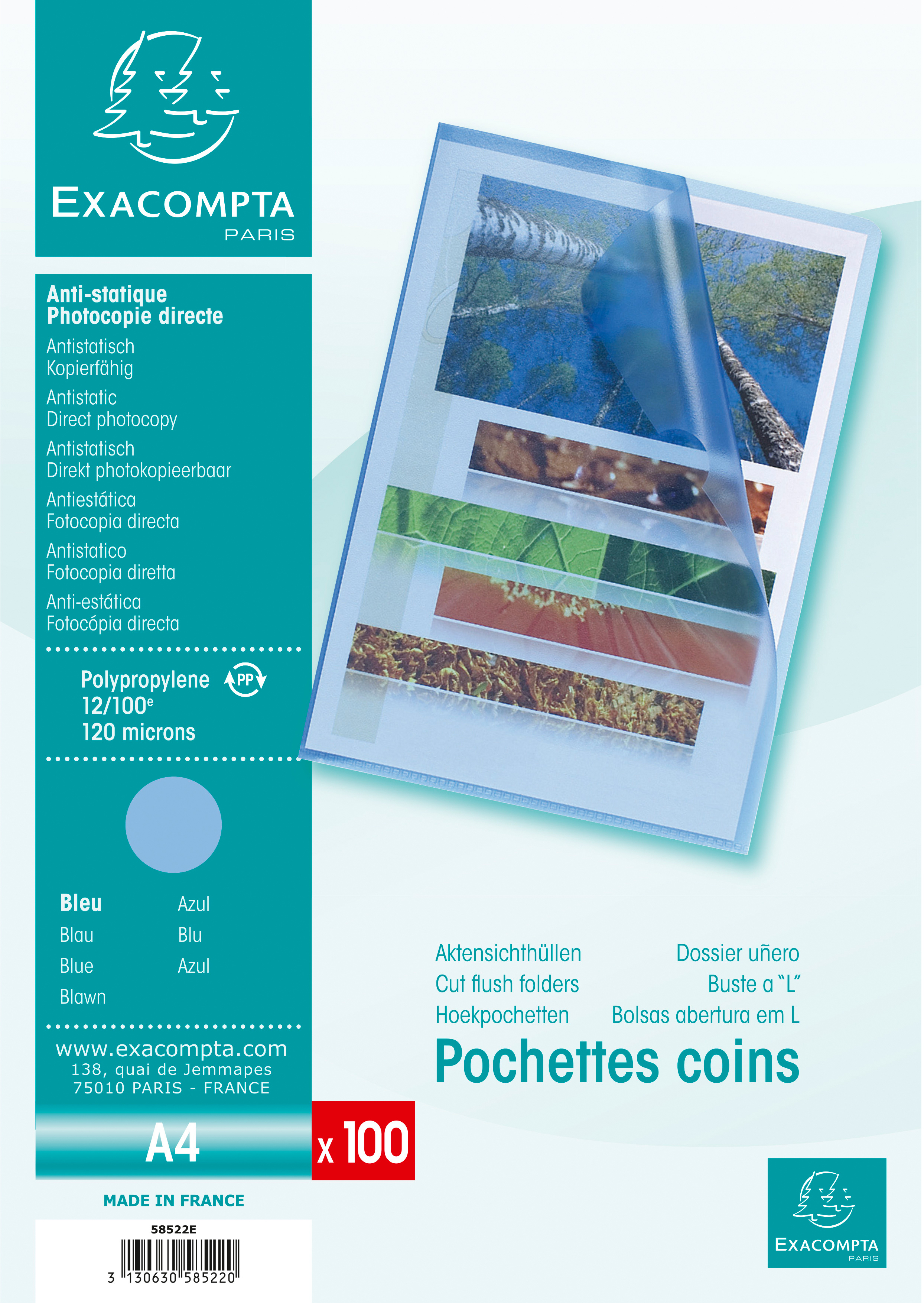 EXACOMPTA Dossier de présentation A4 58522E bleu 100 chemises