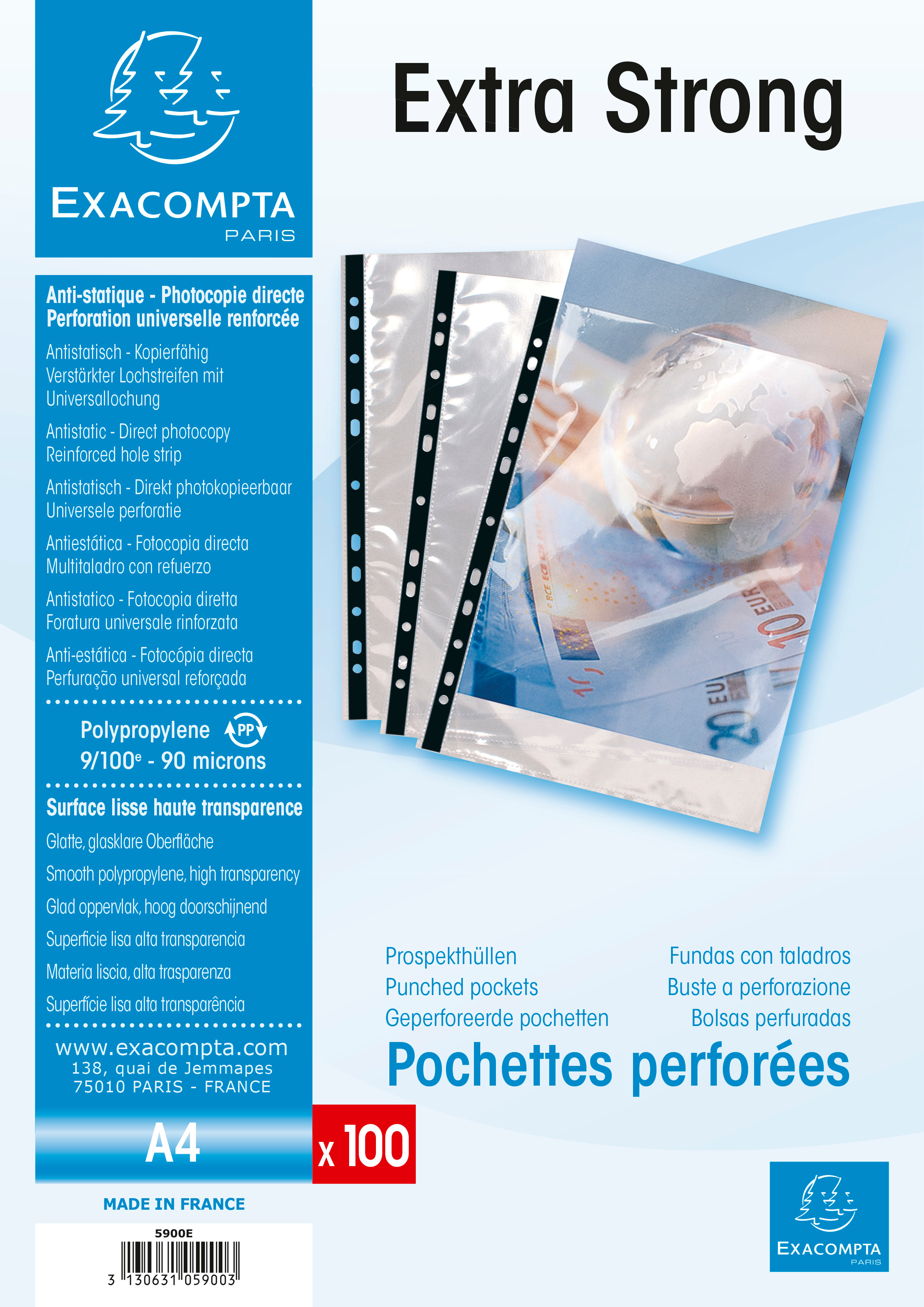 EXACOMPTA Poches PP 90 my A4 5900E transparent, lisse 100 pcs.