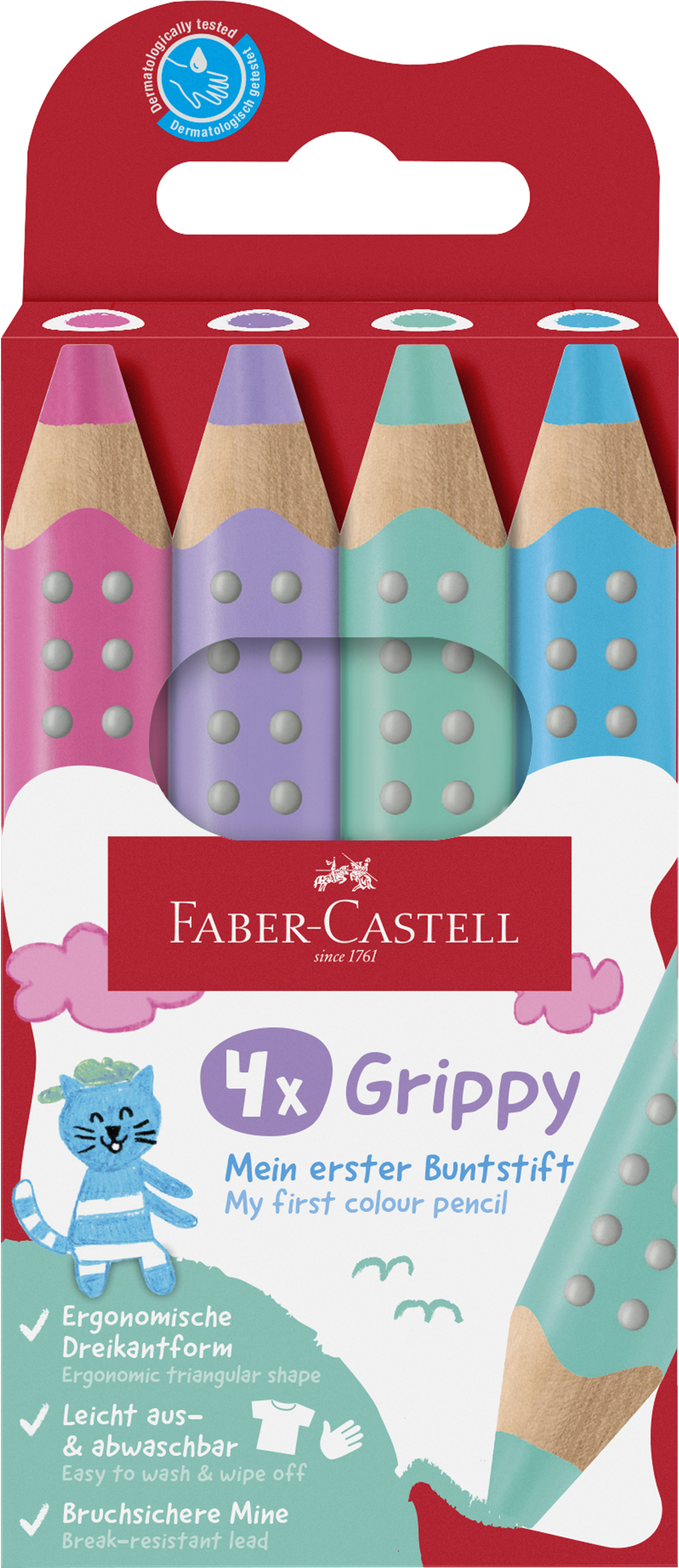 photo FABER-CASTELL Crayons de couleur Grippy 110702 4 couleurs, pastel