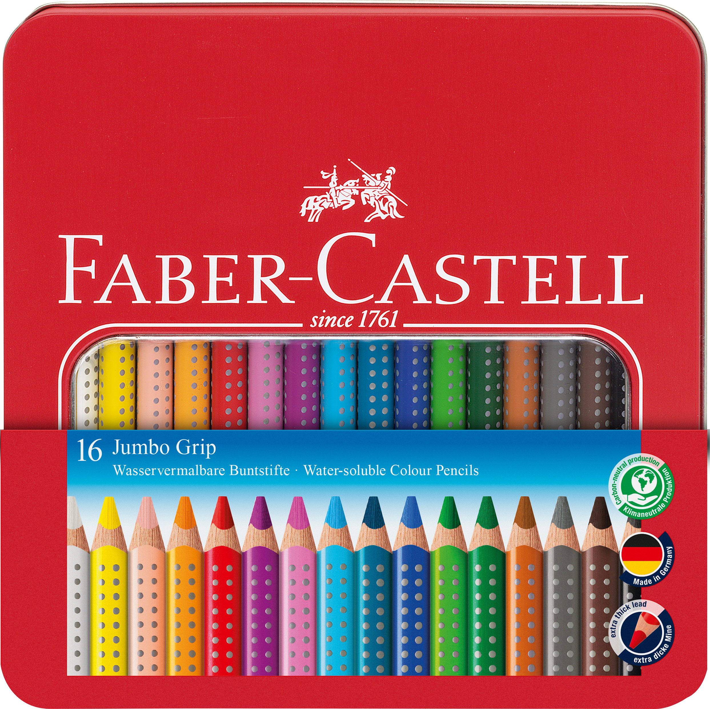 FABER-CASTELL Crayon de couleur Jumbo Grip 110916 16 couleurs étui en métal