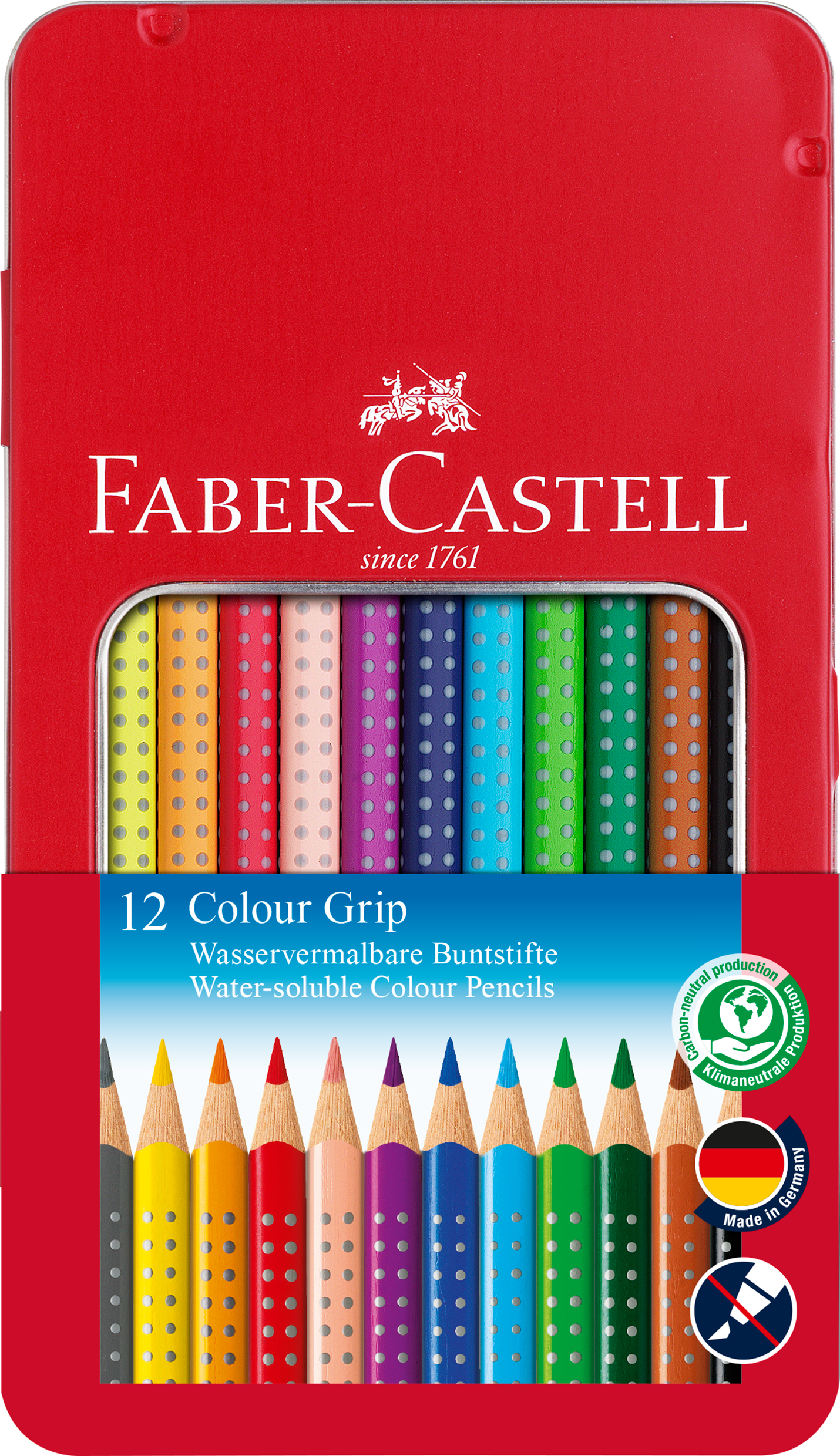 FABER-CASTELL Crayon de couleur Colour Grip 112413 12 couleurs étui en métal