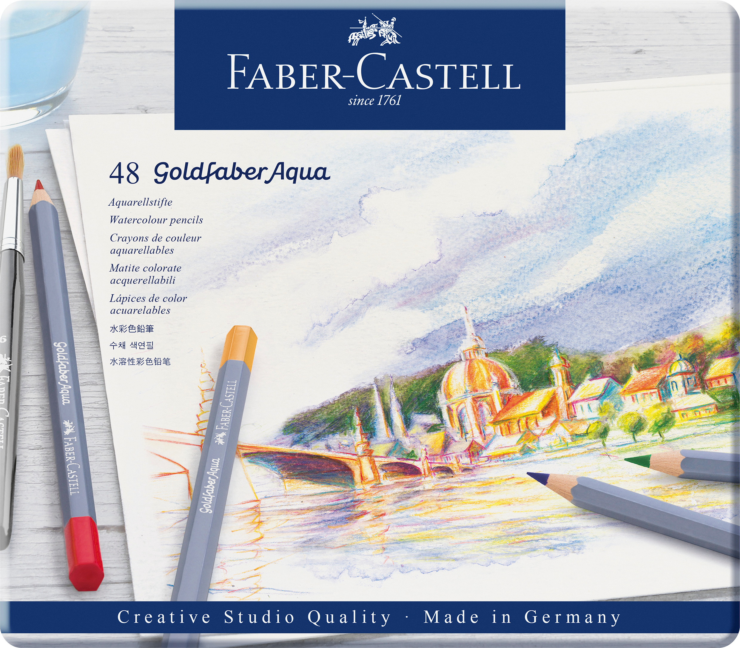 FABER-CASTELL Goldfaber crayon aquarelle 114648 boîte métal à 48 pcs.