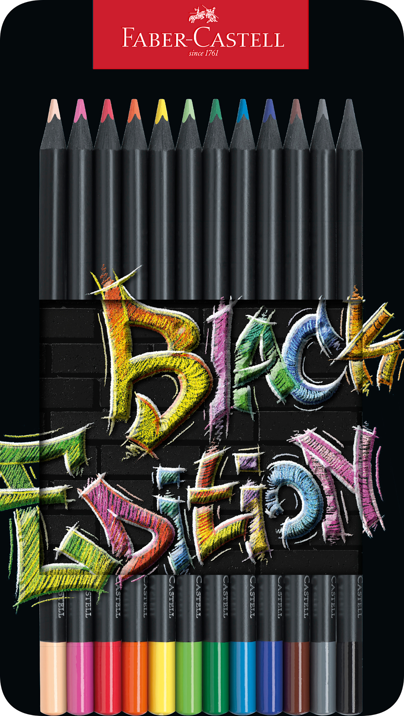 FABER-CASTELL Crayon Black Edition 116413 12 couleurs, boîte métal 12 couleurs, boîte métal