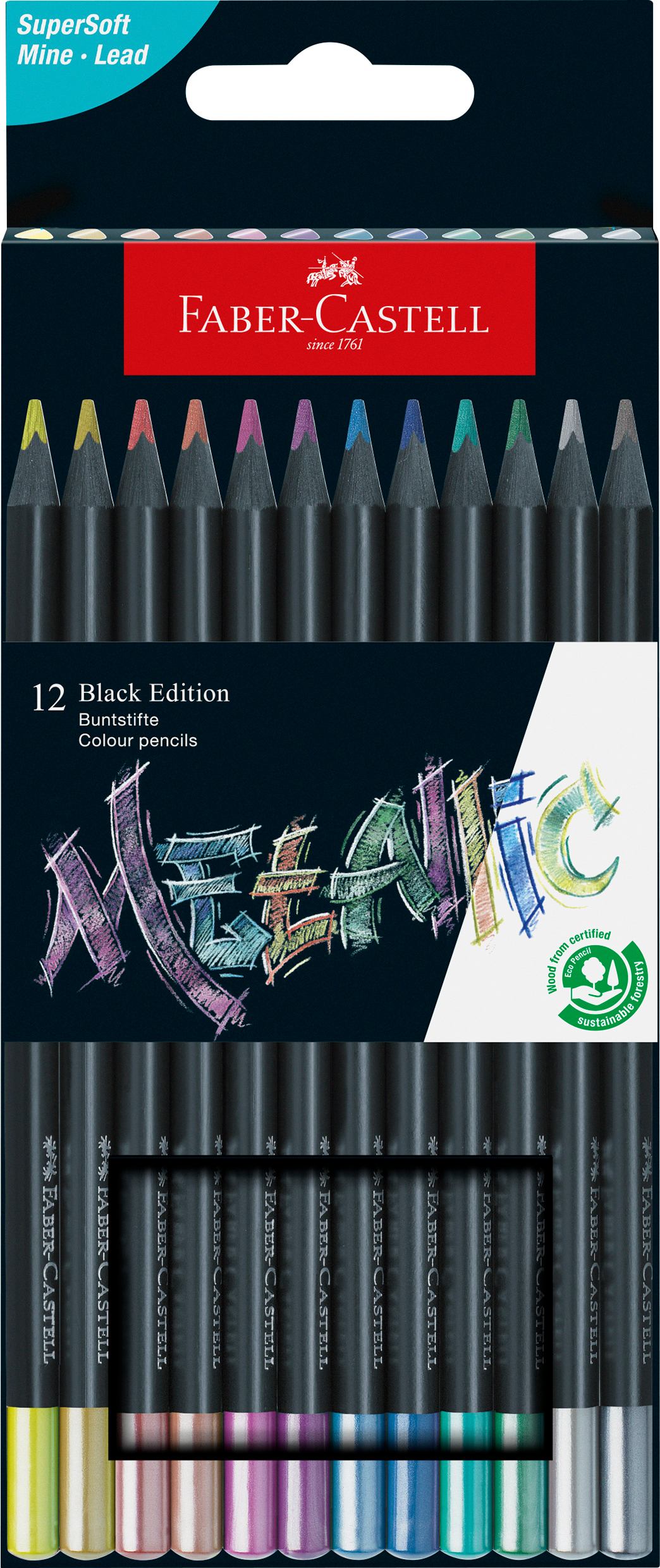 FABER-CASTELL Crayon couleur Black Edition 116415 Metallic 12 pièces