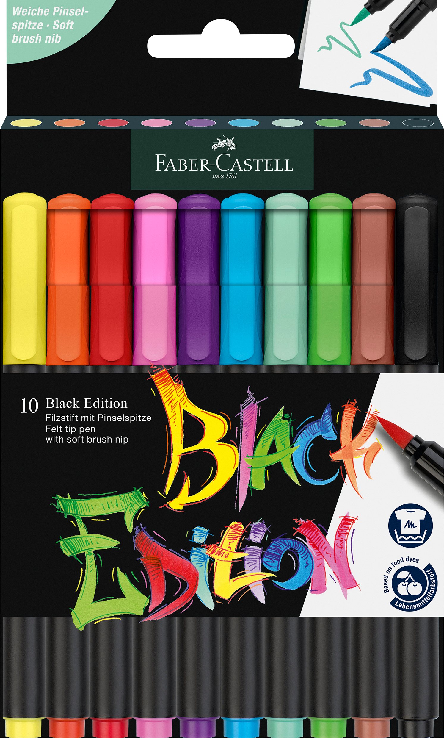 FABER-CASTELL Stylos fibre Black Edition 116451 Pastel 10er Etui Pastel 10er Etui