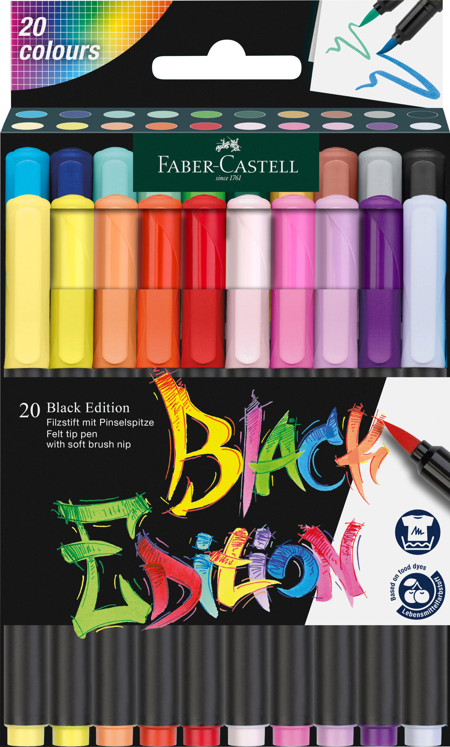 FABER-CASTELL Stylos fibre Black Edition 116452 20er Etui