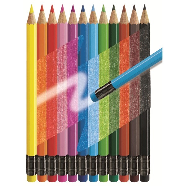FABER-CASTELL Crayons de couleur gommables 116612 hexagonale, 12 couleurs