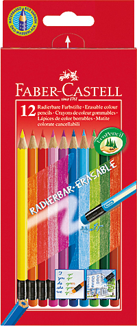 FABER-CASTELL Crayons de couleur gommables 116612 hexagonale, 12 couleurs hexagonale, 12 couleurs