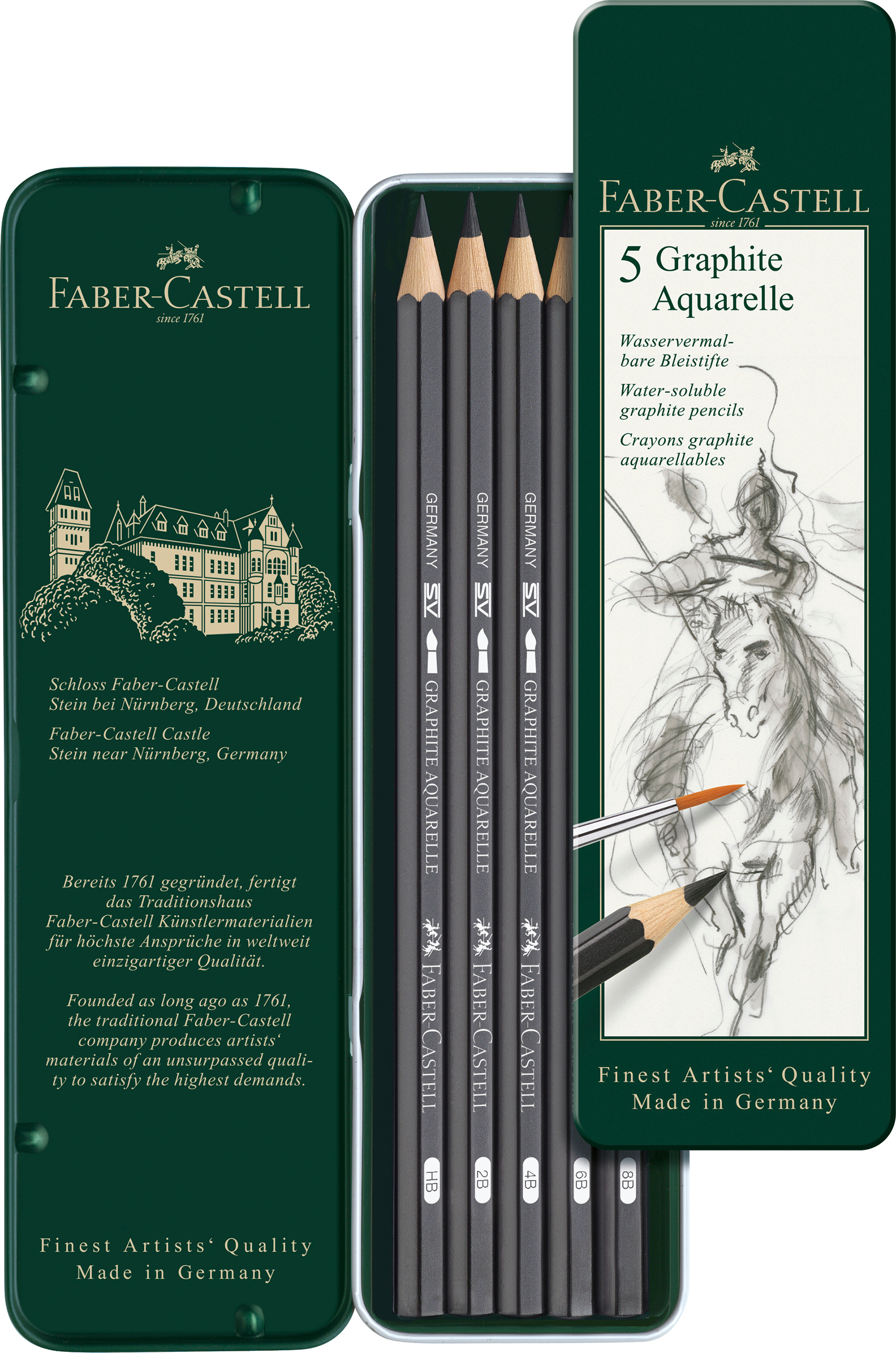 FABER-CASTELL Crayon Graphite Aquarelle 117805 metallic box 5 pcs.
