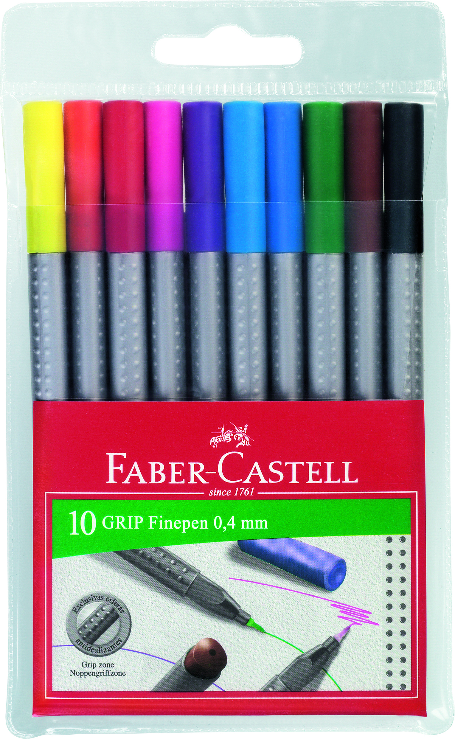 FABER-CASTELL Grip Finepen 0,4mm 151610 10 couleurs, étui