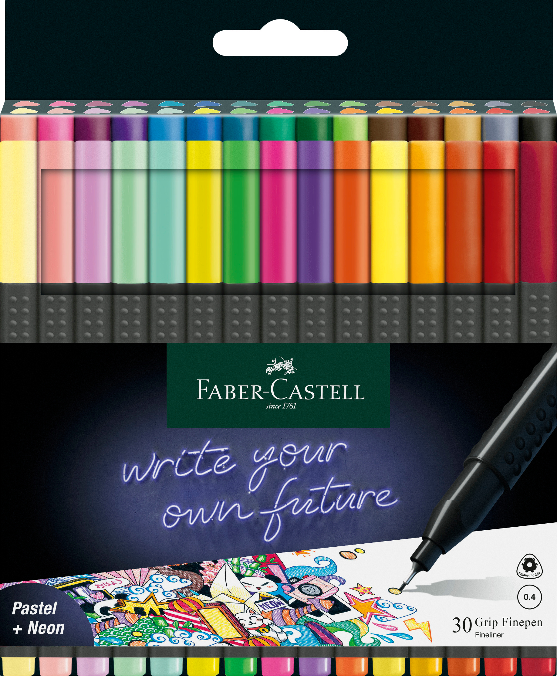FABER-CASTELL Finepen Grip 0.4mm 151630 30 couleurs, étui