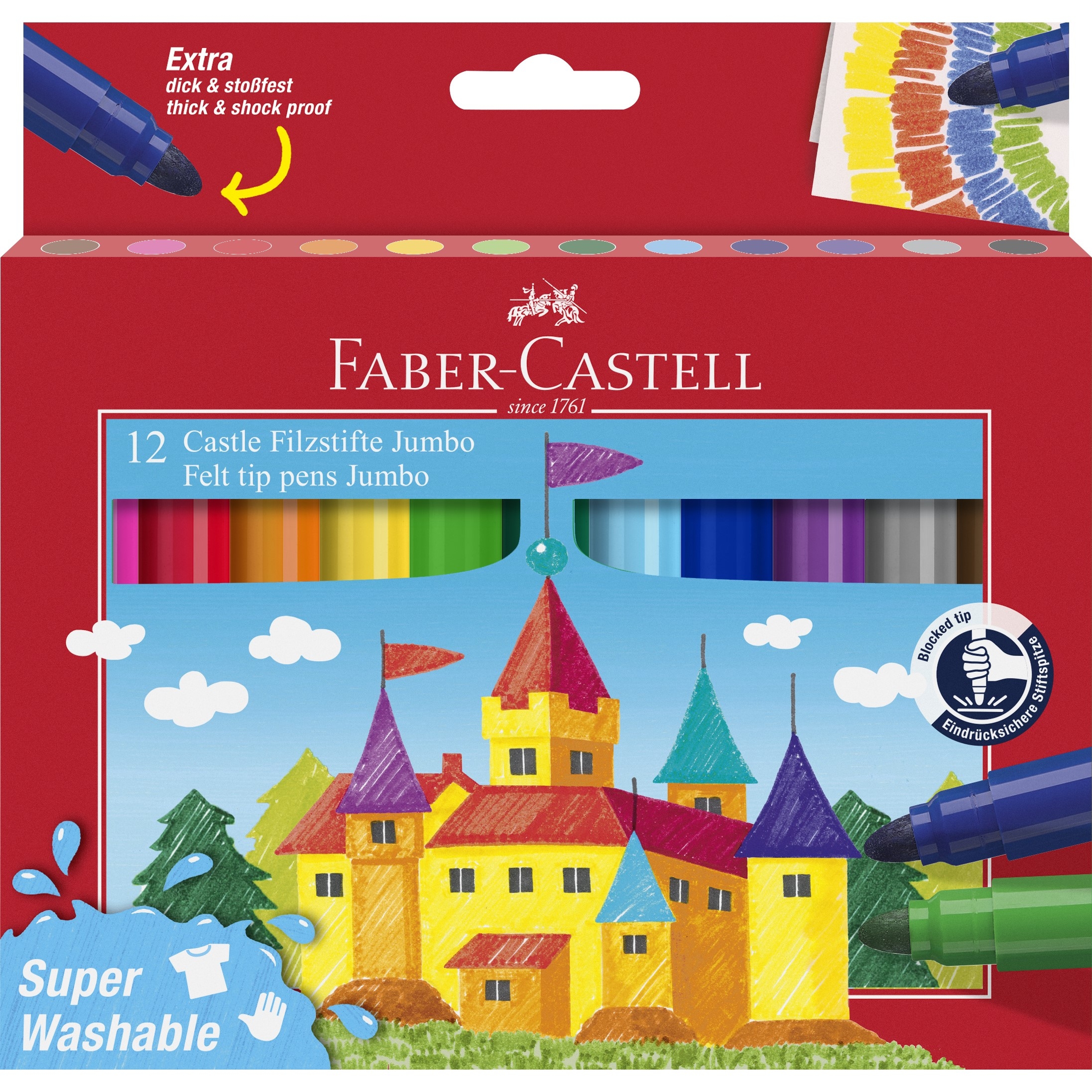 FABER-CASTELL Stylos fibre Jumbo 154311 12 couleurs, super washable