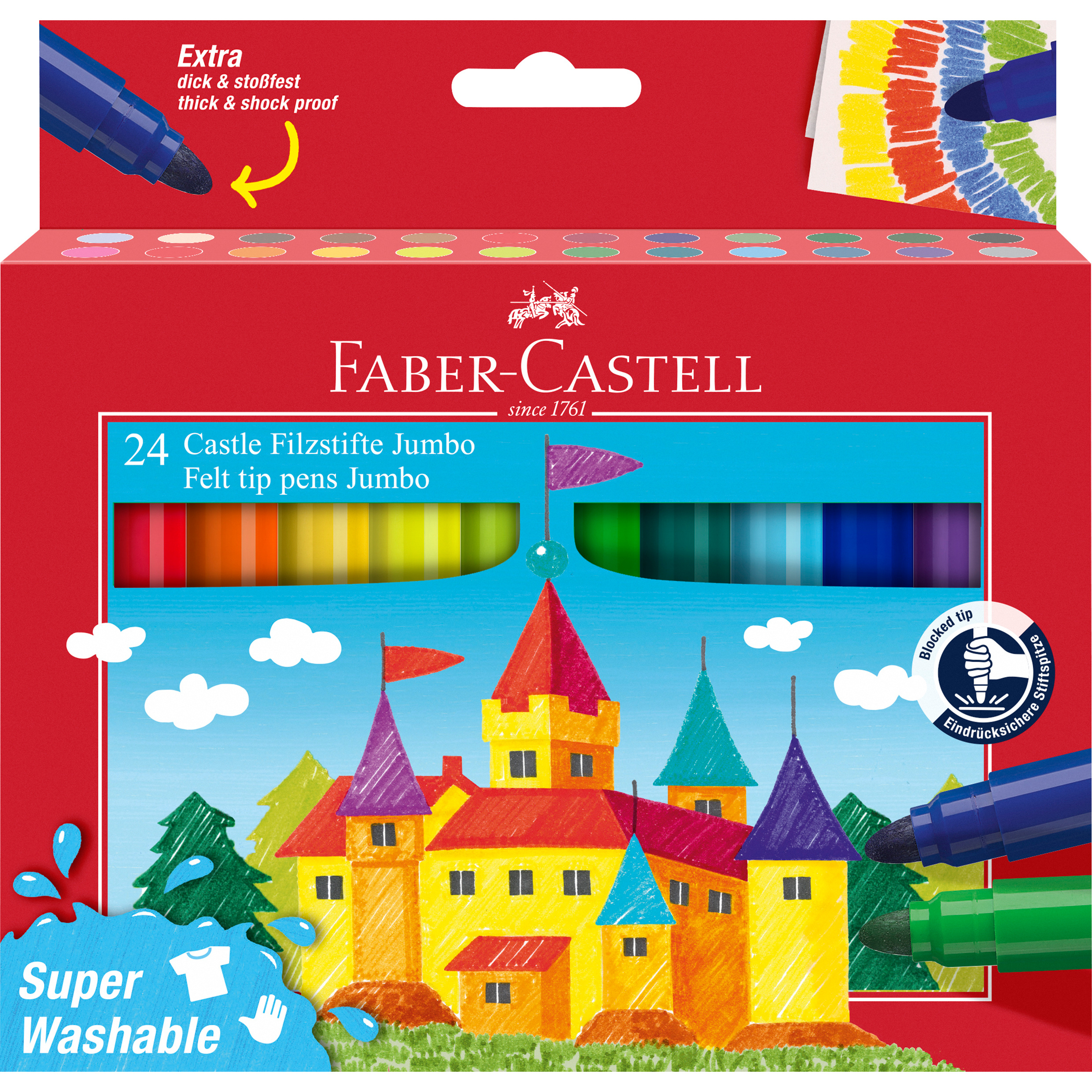 FABER-CASTELL Stylos fibre Jumbo 154324 24 couleurs, super washable 24 couleurs, super washable