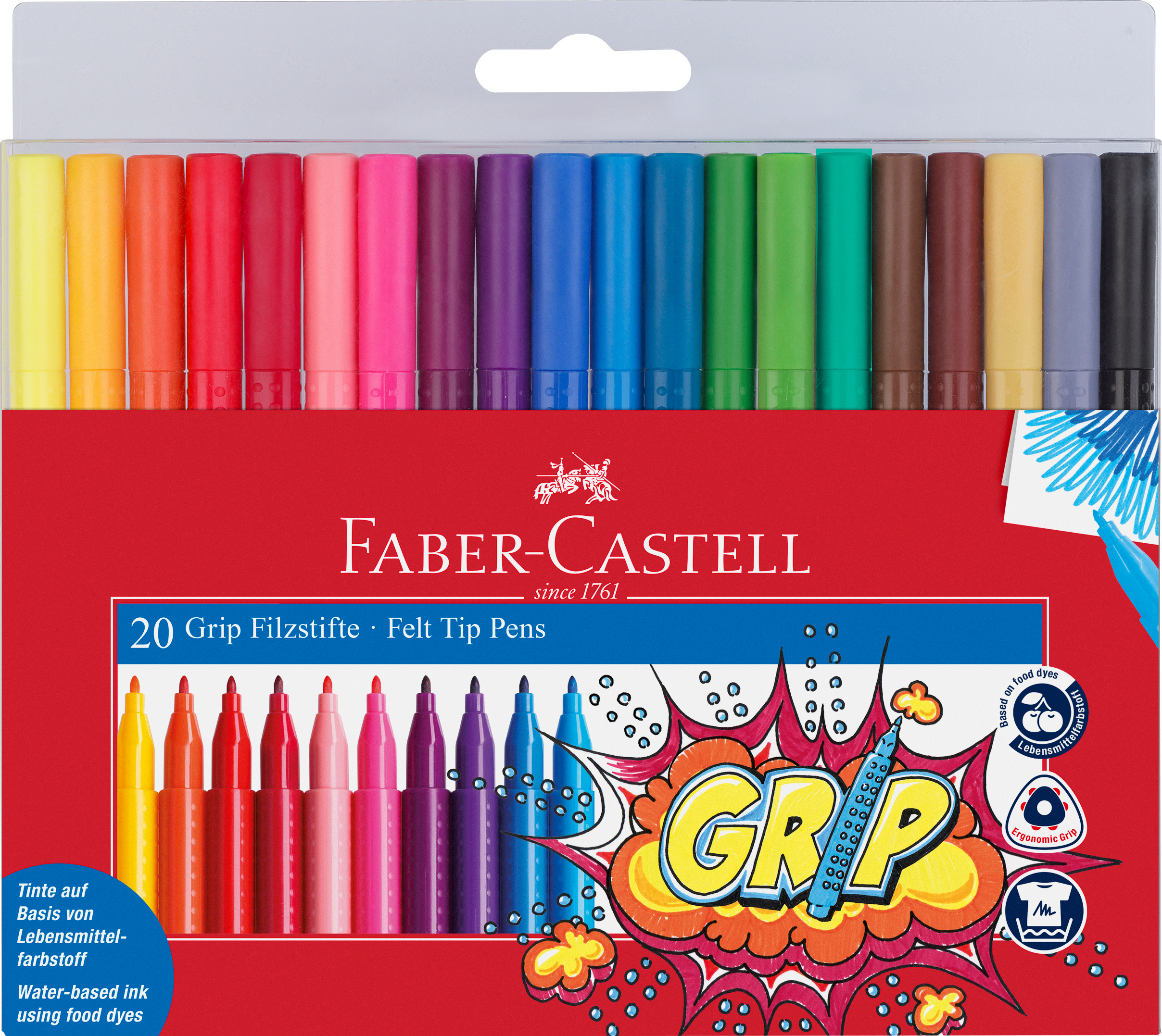 FABER-CASTELL Grip Colours 155320 20 couleurs, étui 20 couleurs, étui